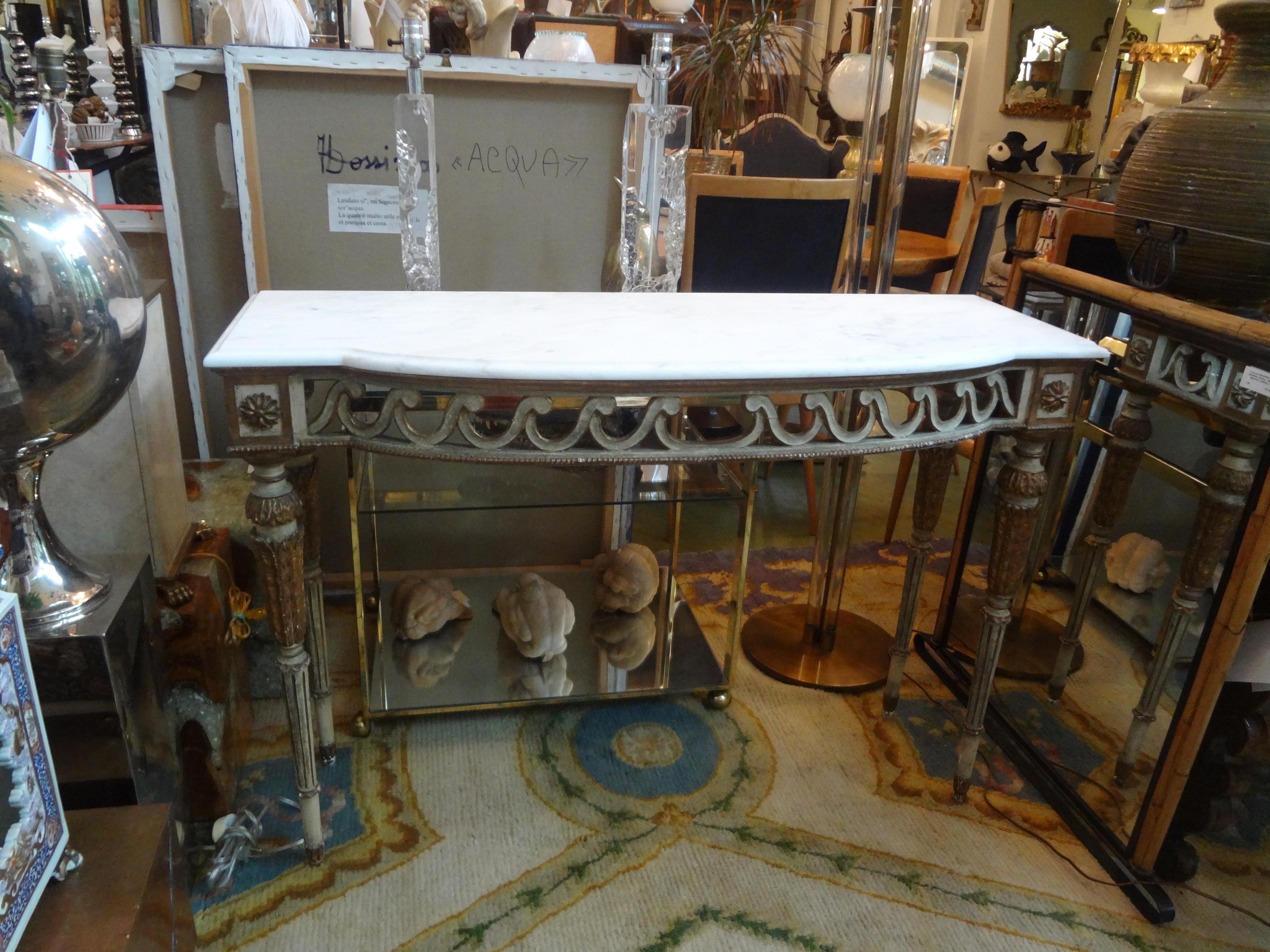19th Century Italian Louis XVI Style Painted and Parcel-Gilt Console Table In Good Condition In Houston, TX