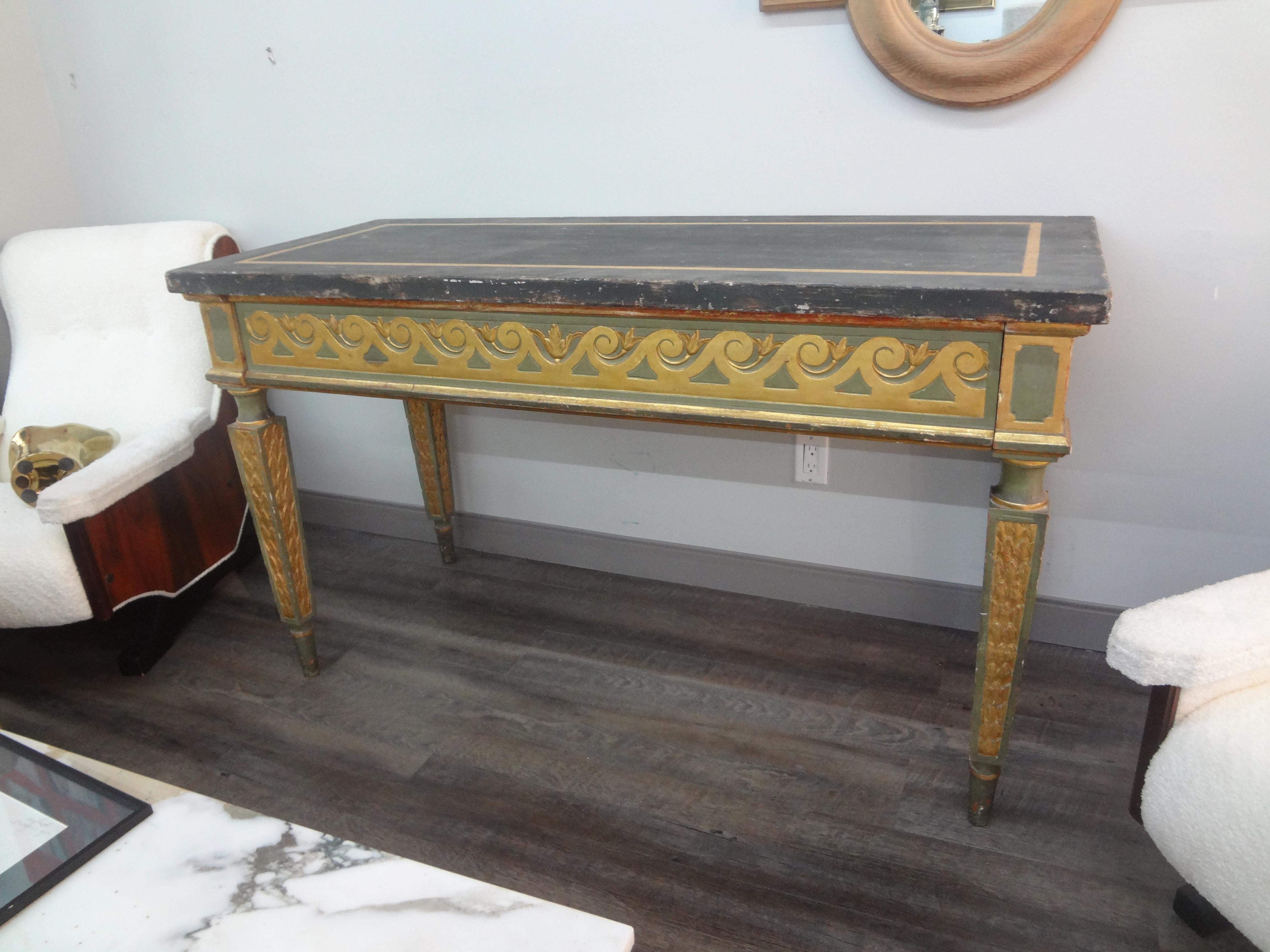 Wood 19th Century Italian Louis XVI Style Painted And Parcel Gilt Console Table For Sale
