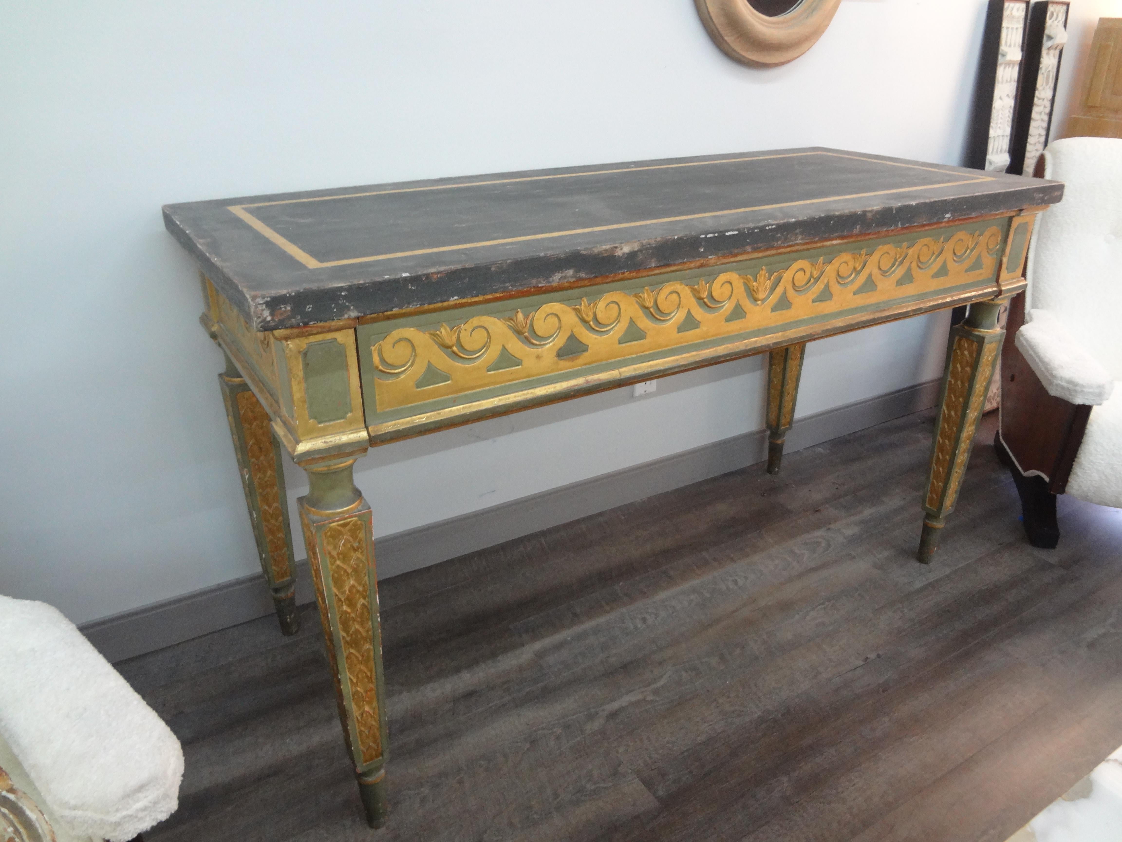 19th Century Italian Louis XVI Style Painted And Parcel Gilt Console Table For Sale 1