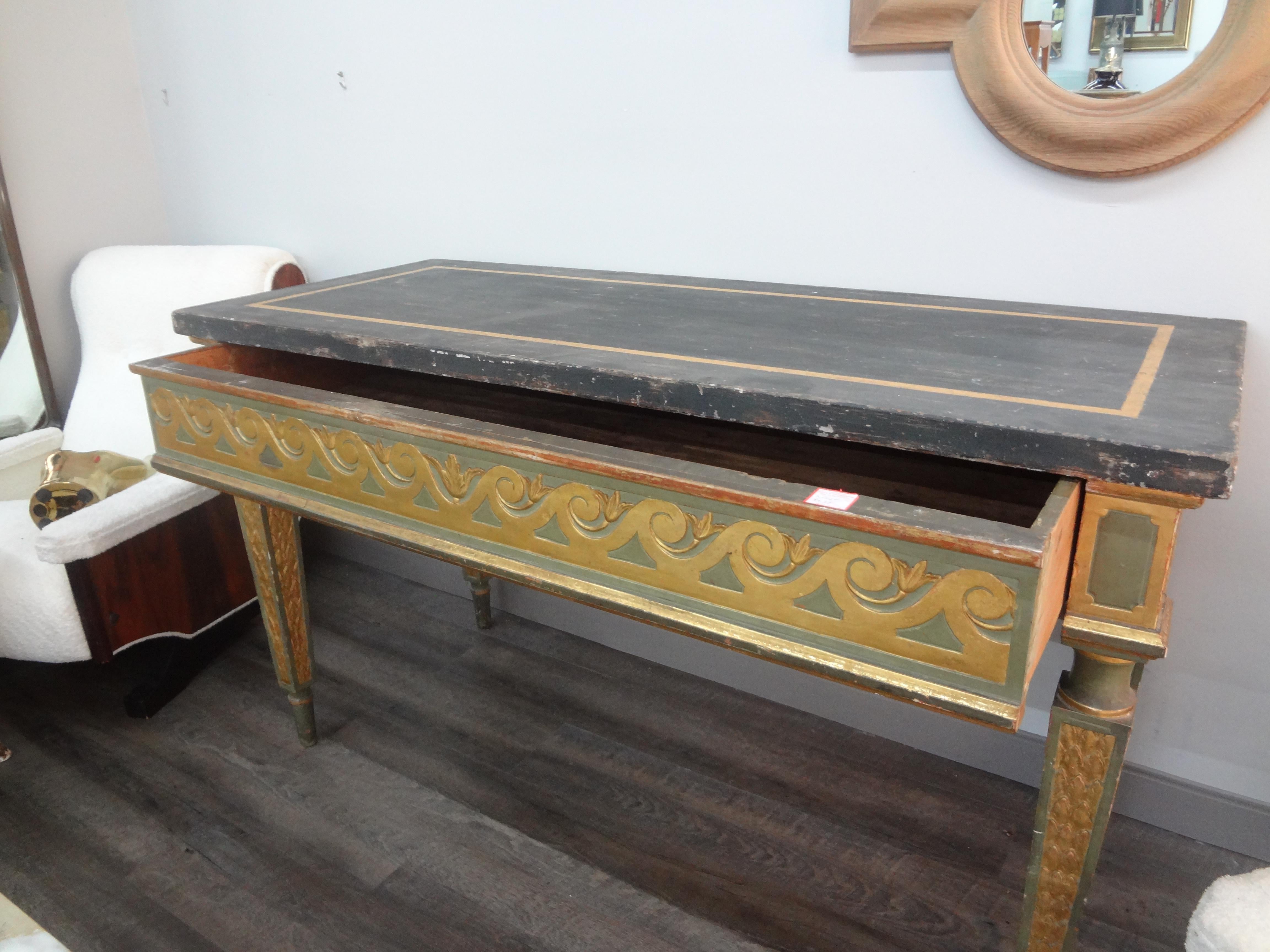 19th Century Italian Louis XVI Style Painted And Parcel Gilt Console Table For Sale 2