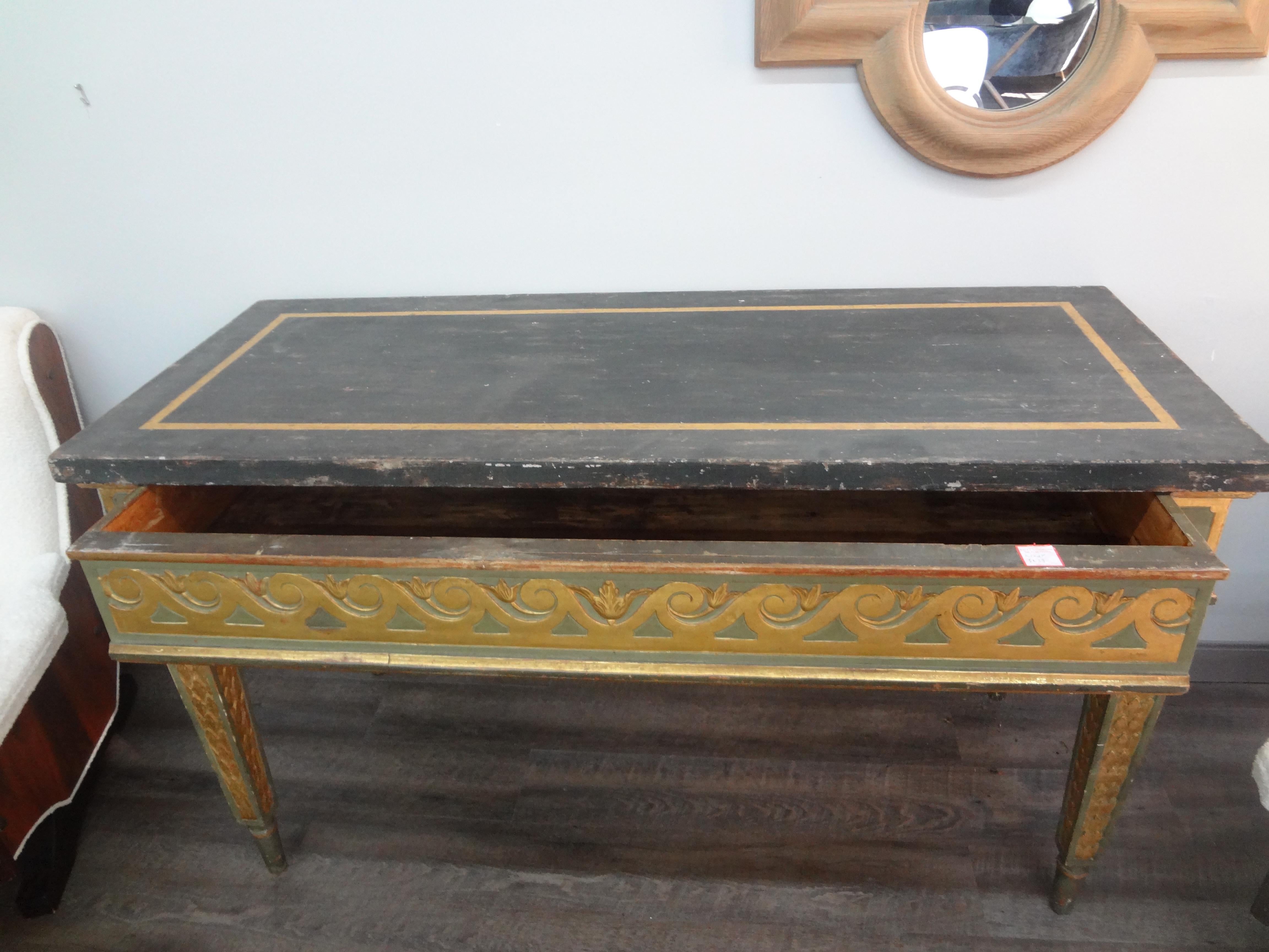 19th Century Italian Louis XVI Style Painted And Parcel Gilt Console Table For Sale 3