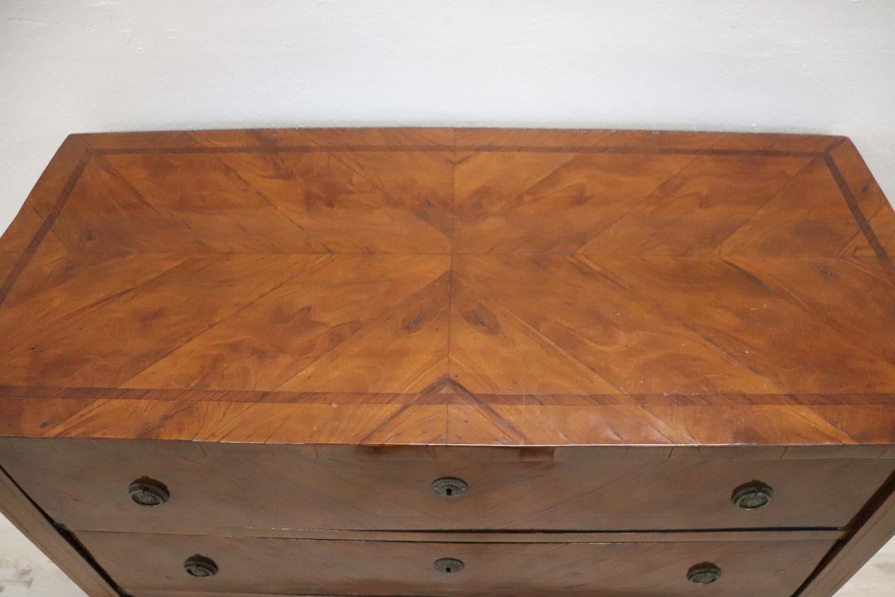 19th Century Italian Louis XVI Style Walnut Inlay Commode or Chest of Drawer 3
