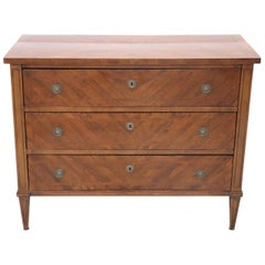 19th Century Italian Louis XVI Style Walnut Inlay Commode or Chest of Drawer