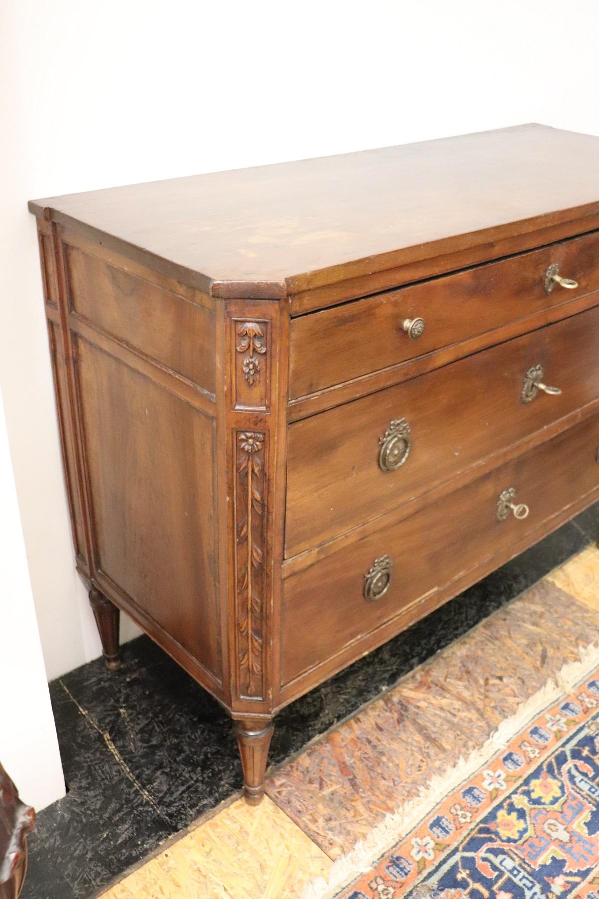 18th Century Italian Louis XVI Walnut Commode or Chest of Drawer 4