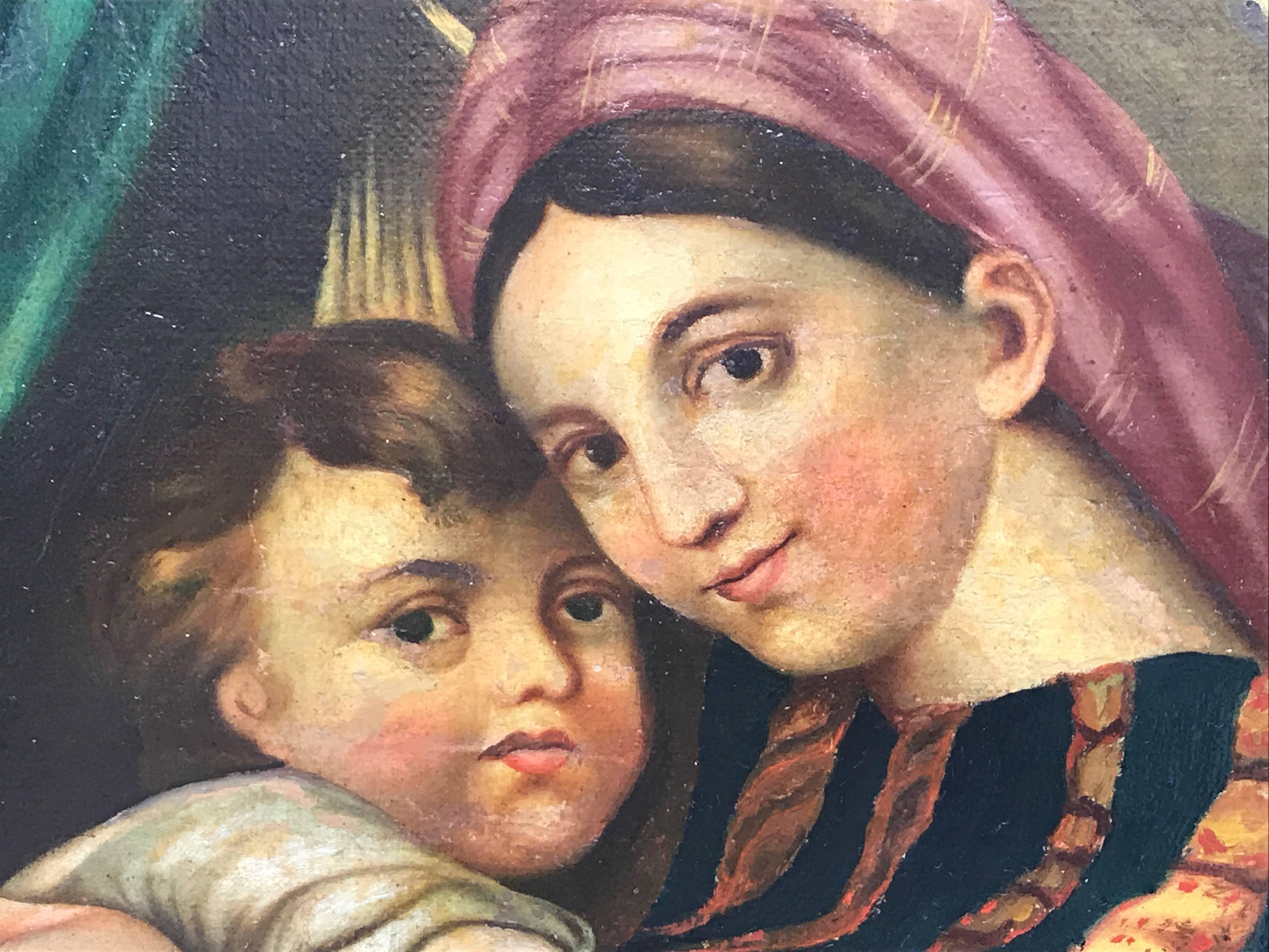 19th Century Italian Madonna of the Chair after Raphael Oil on Canvas Painting 2