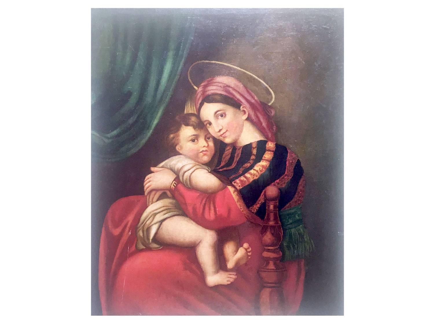 19th Century Italian Madonna of the Chair after Raphael Oil on Canvas Painting 6