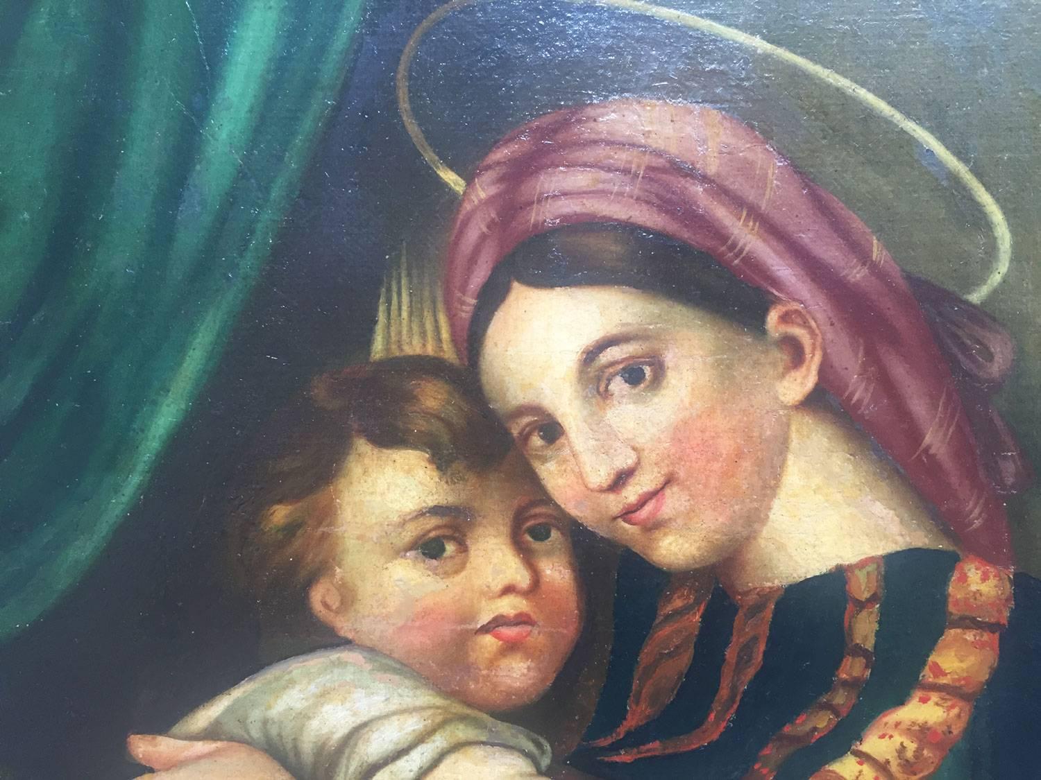 19th Century Italian Madonna of the Chair after Raphael Oil on Canvas ...