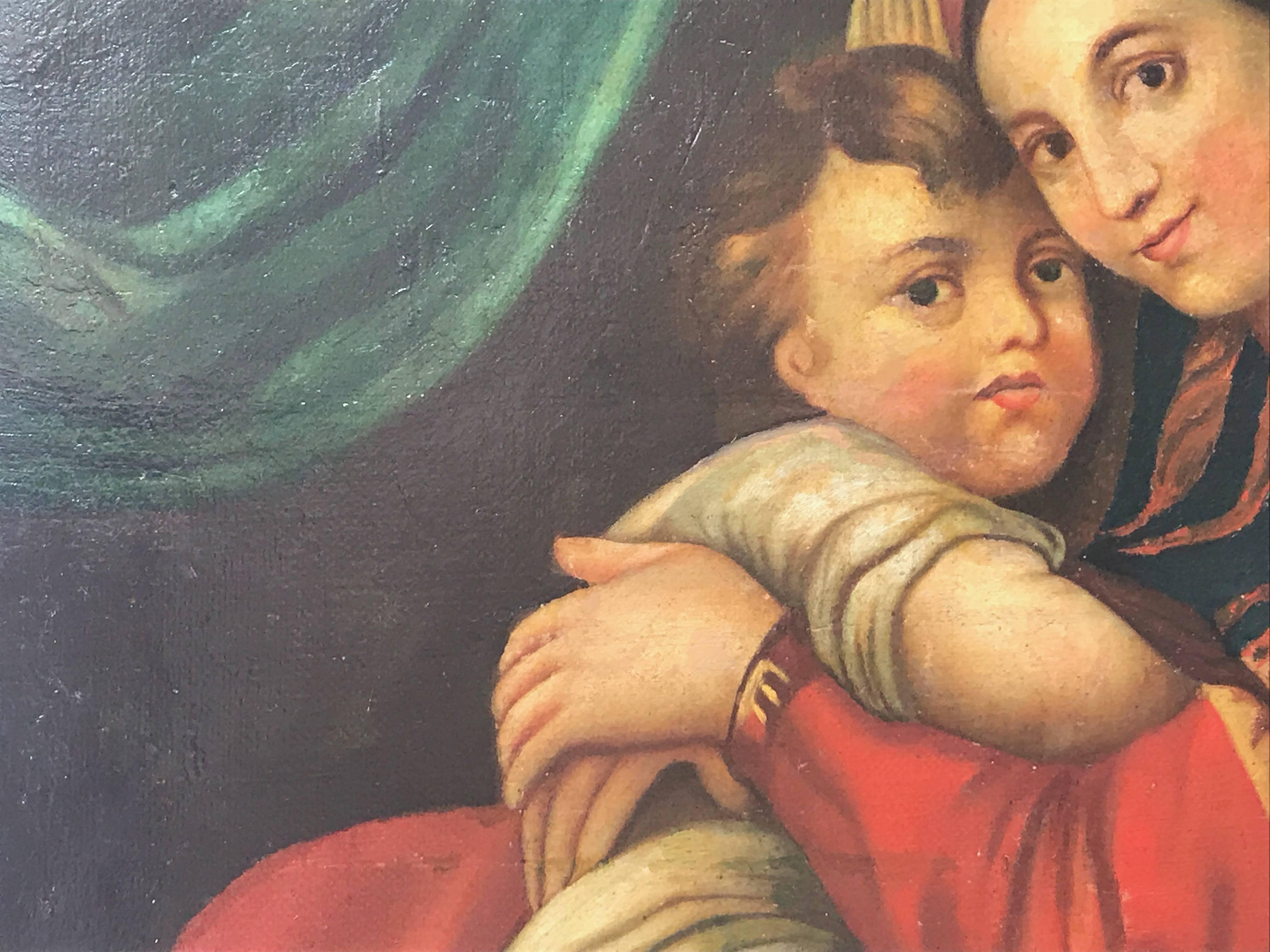 19th Century Italian Madonna of the Chair after Raphael Oil on Canvas Painting 1