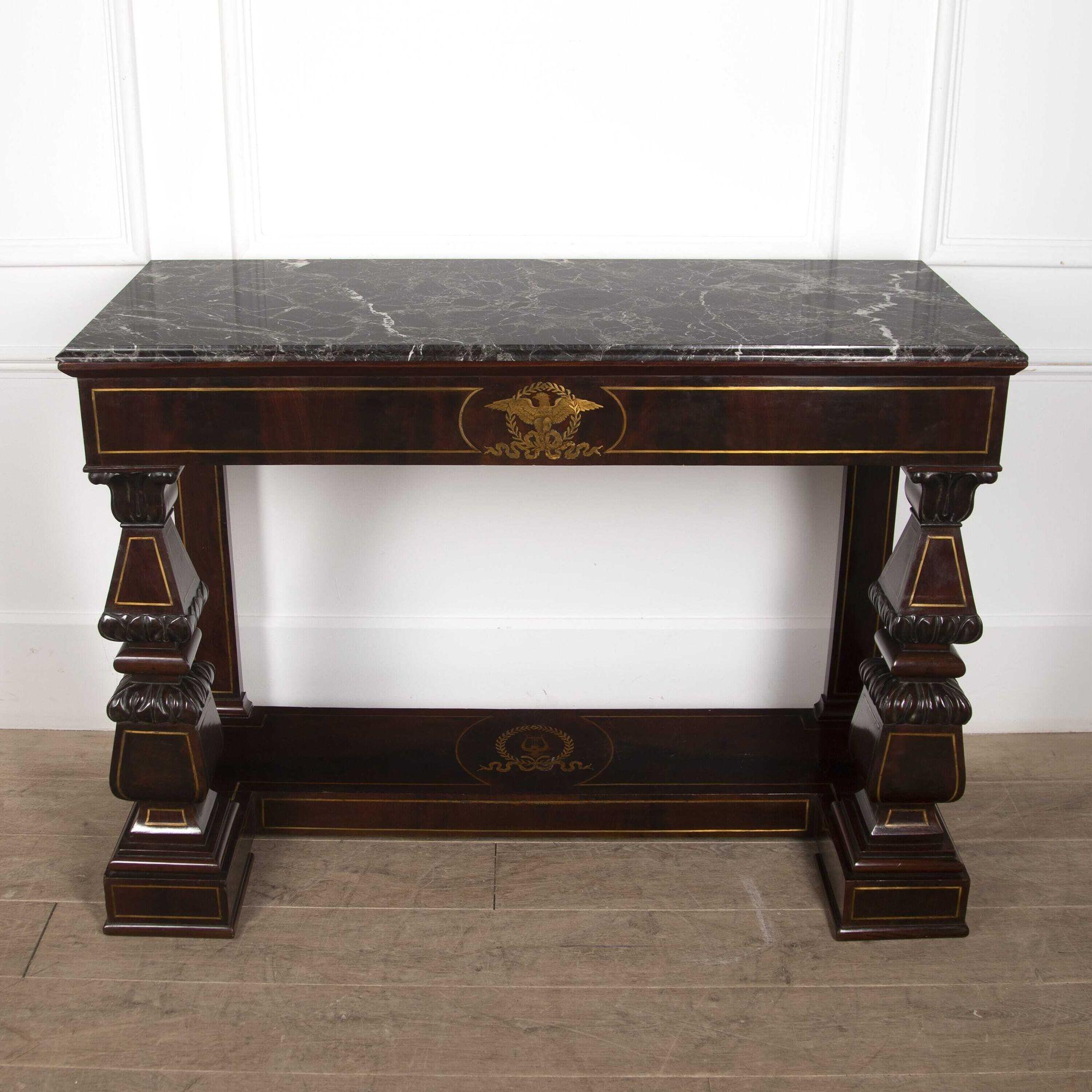 19th Century Italian Mahogany and Boule Inlaid Console Table For Sale 5
