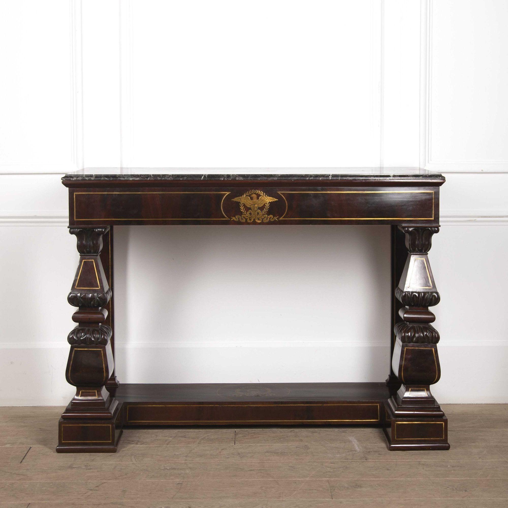19th Century Italian Mahogany and Boule Inlaid Console Table For Sale 6