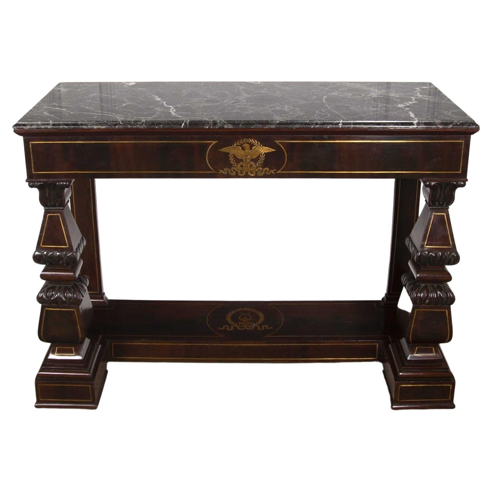 19th Century Italian Mahogany and Boule Inlaid Console Table For Sale