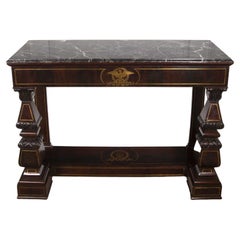 Table console italienne du 19ème siècle en acajou et marqueterie de boule