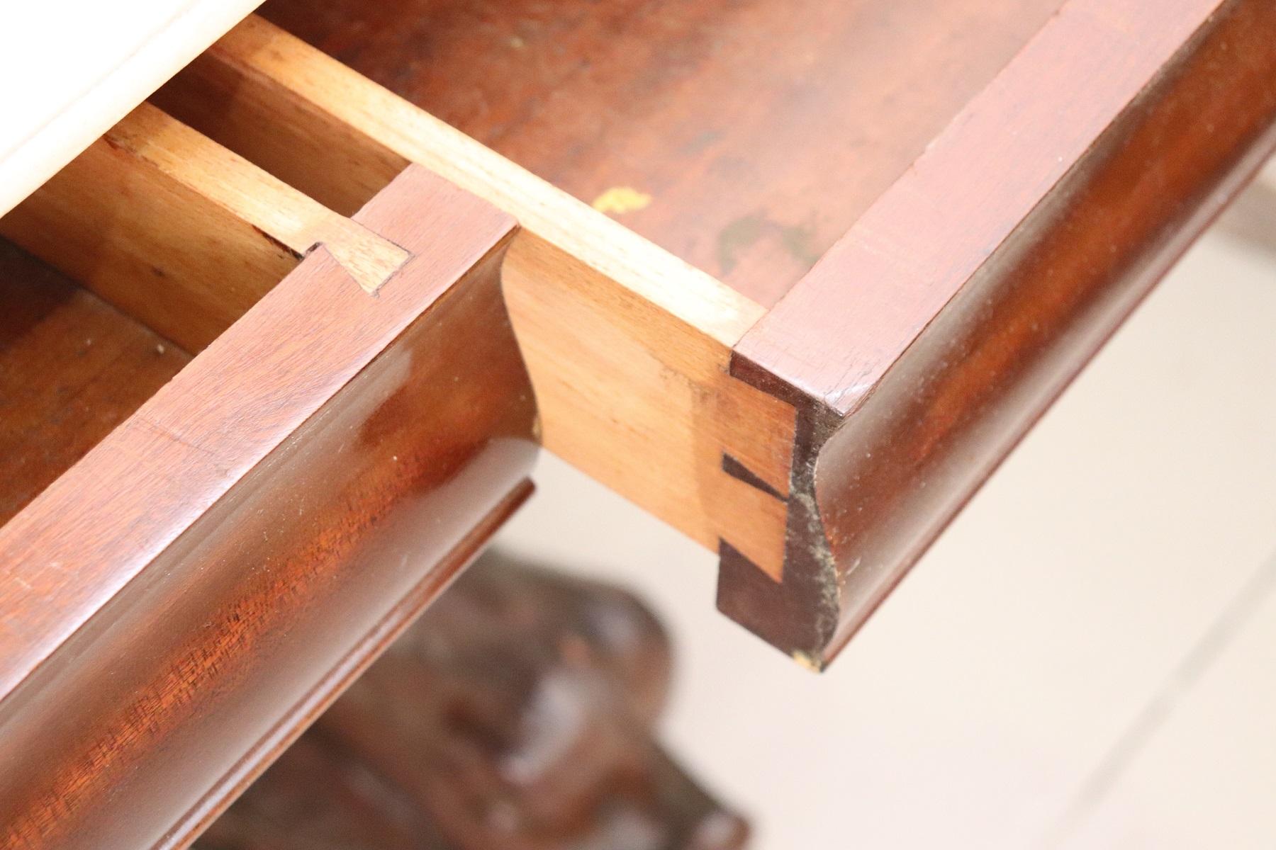 19th Century Italian Mahogany Carved Marble Top Console Table with Two Stools 5