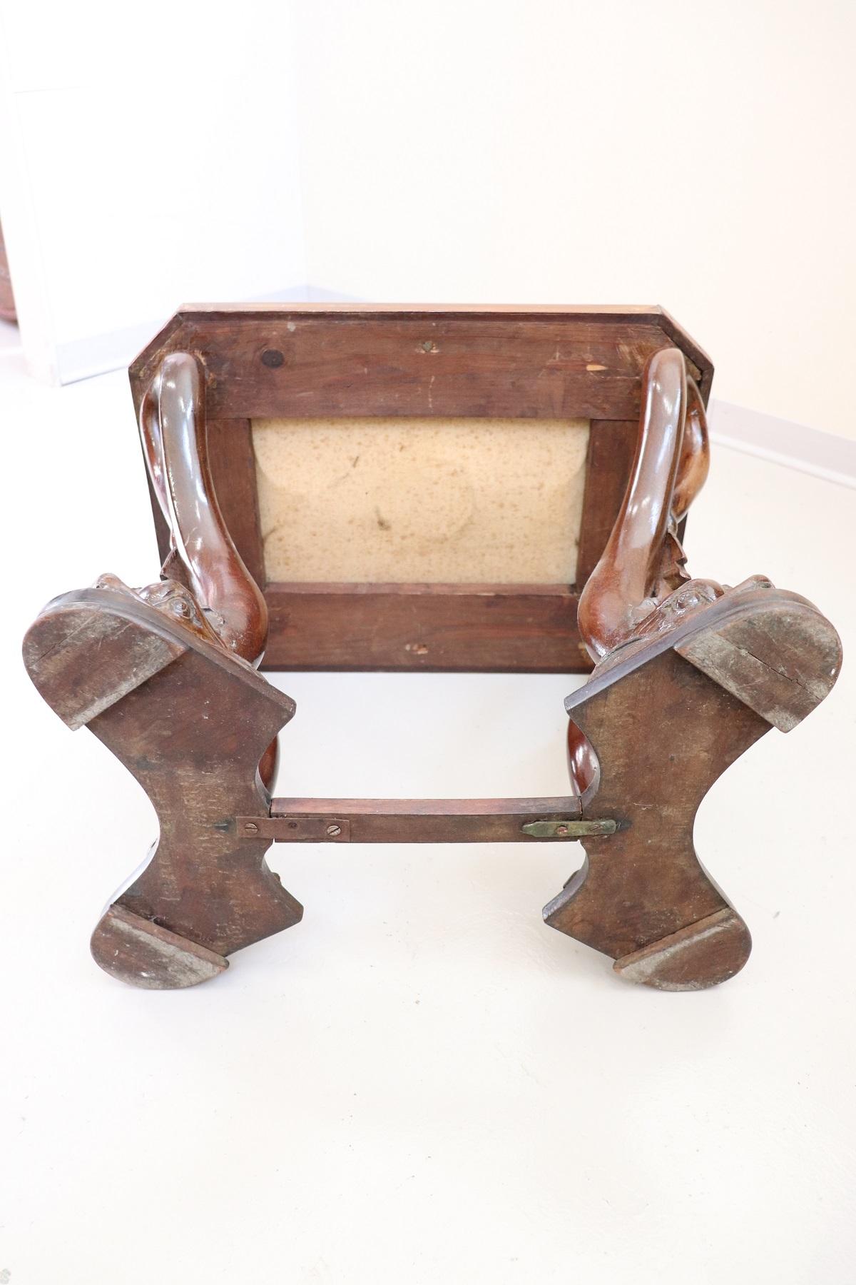 19th Century Italian Mahogany Carved Marble Top Console Table with Two Stools 11