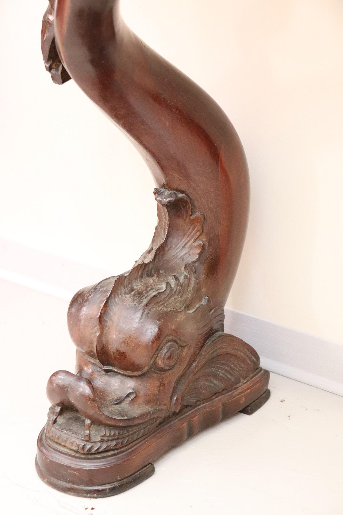 19th Century Italian Mahogany Carved Marble Top Console Table with Two Stools 1