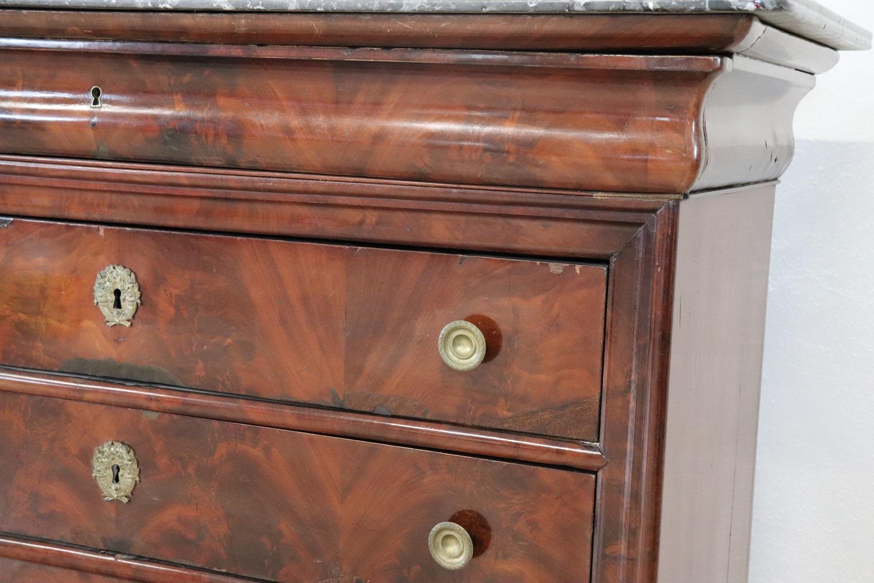Mid-19th Century 19th Century Italian Mahogany Commode Chest of Drawers with Marble Top