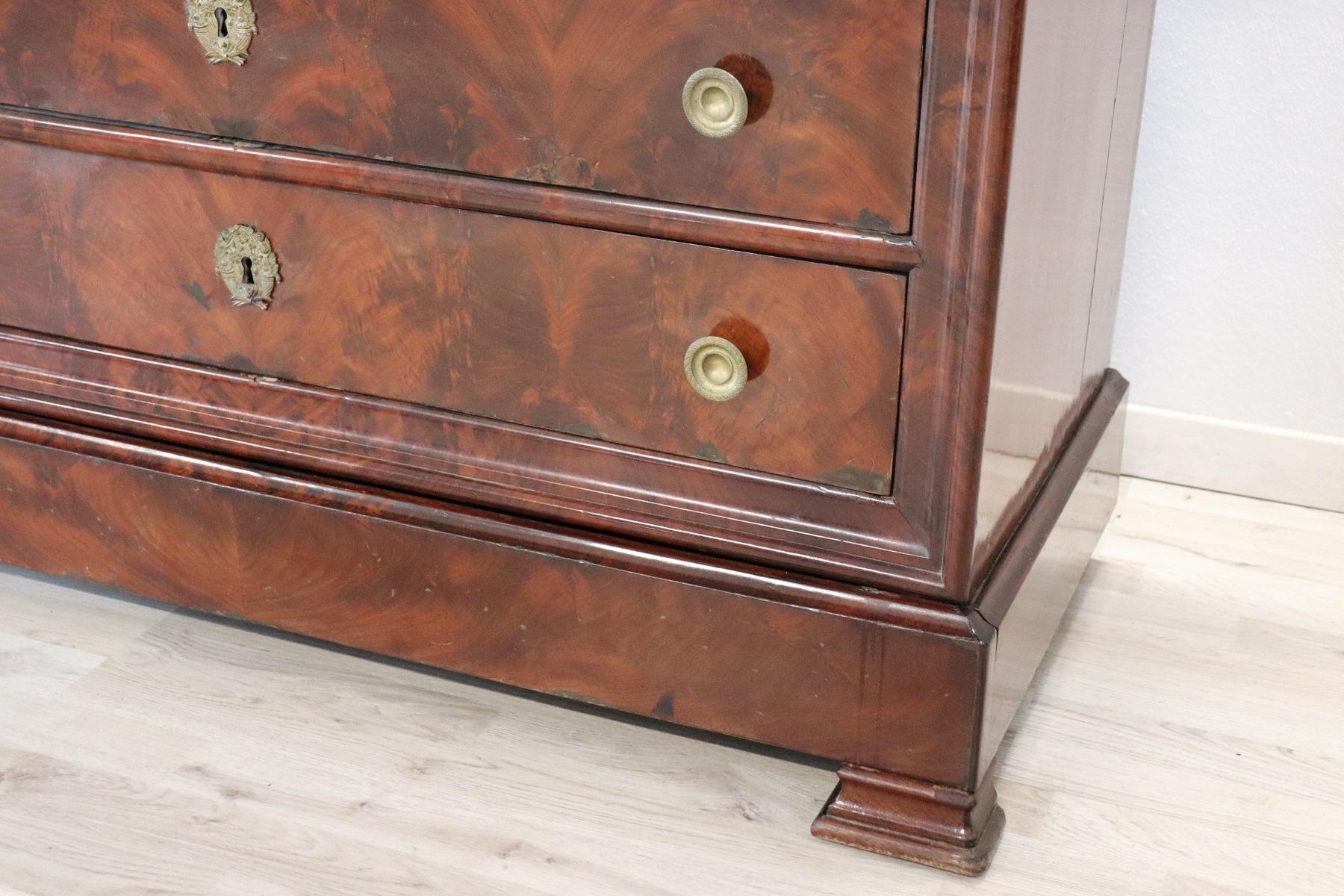 19th Century Italian Mahogany Commode Chest of Drawers with Marble Top 1