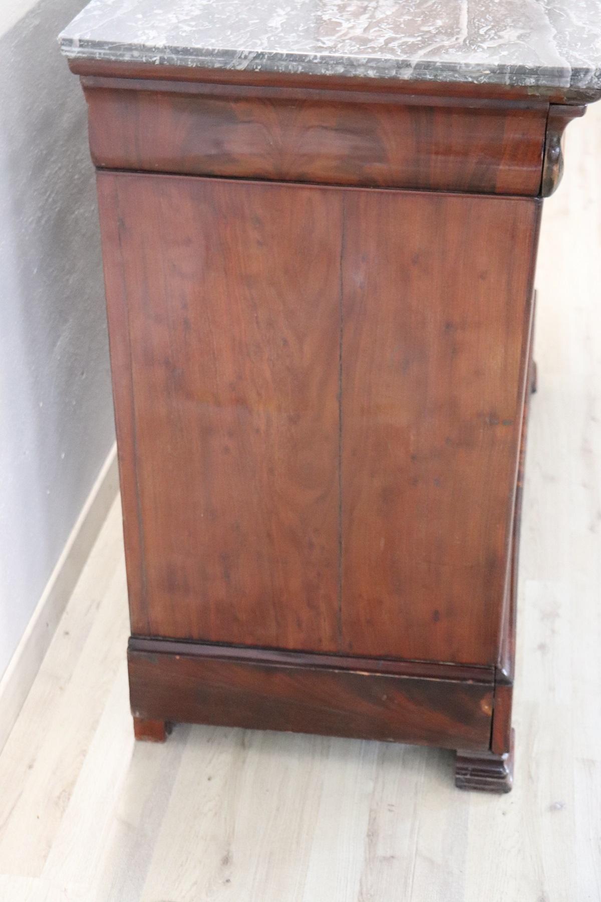 19th Century Italian Mahogany Commode Chest of Drawers with Marble Top 5