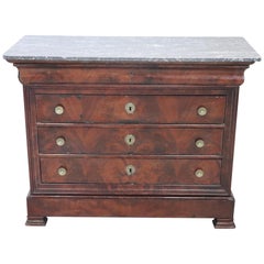 Antique 19th Century Italian Mahogany Commode Chest of Drawers with Marble Top