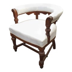 19th Century Italian Mahogany Desk Armchair on Brass Wheels, 1890s