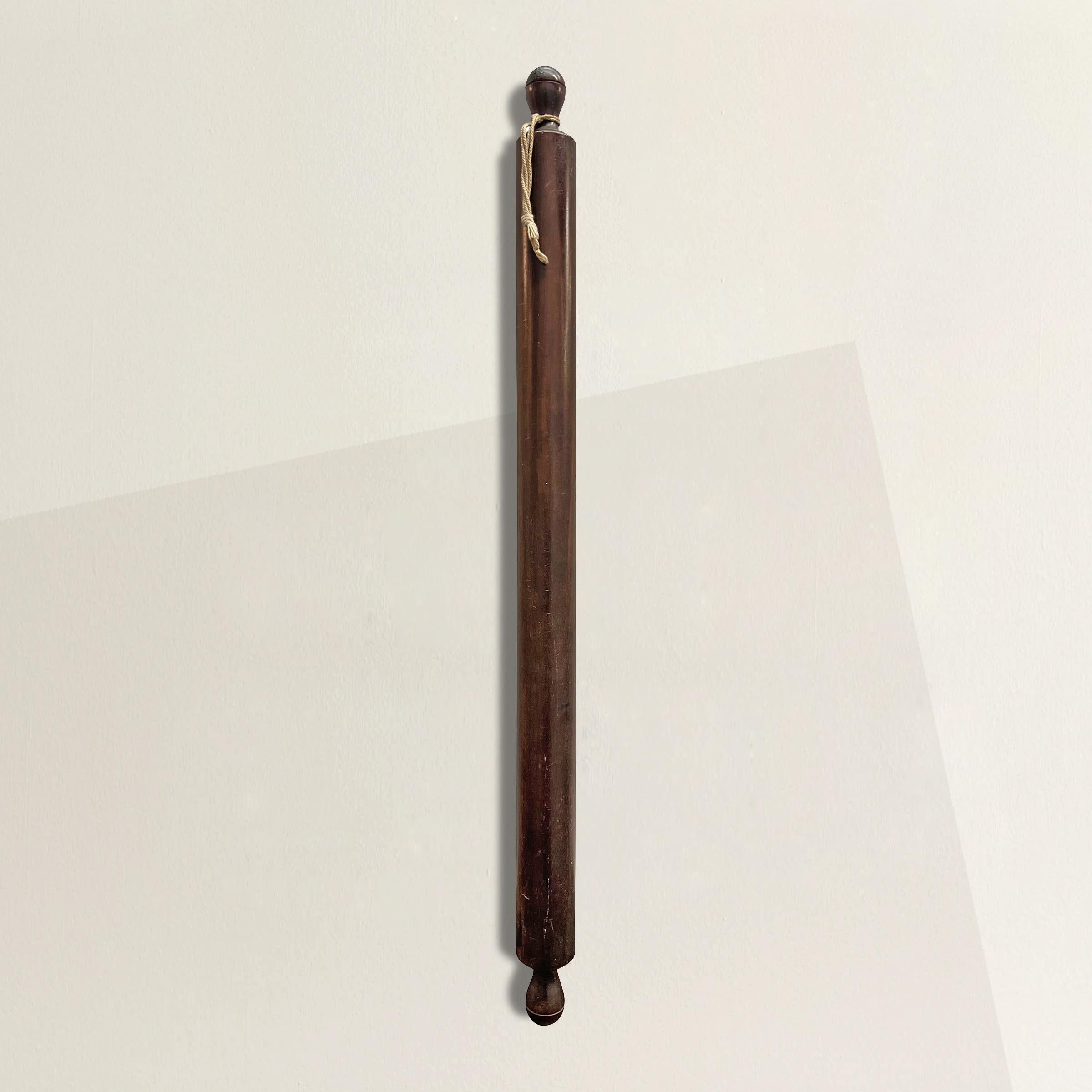 19th Century Italian Mahogany Pasta Rolling Pin on Custom Wall Mount