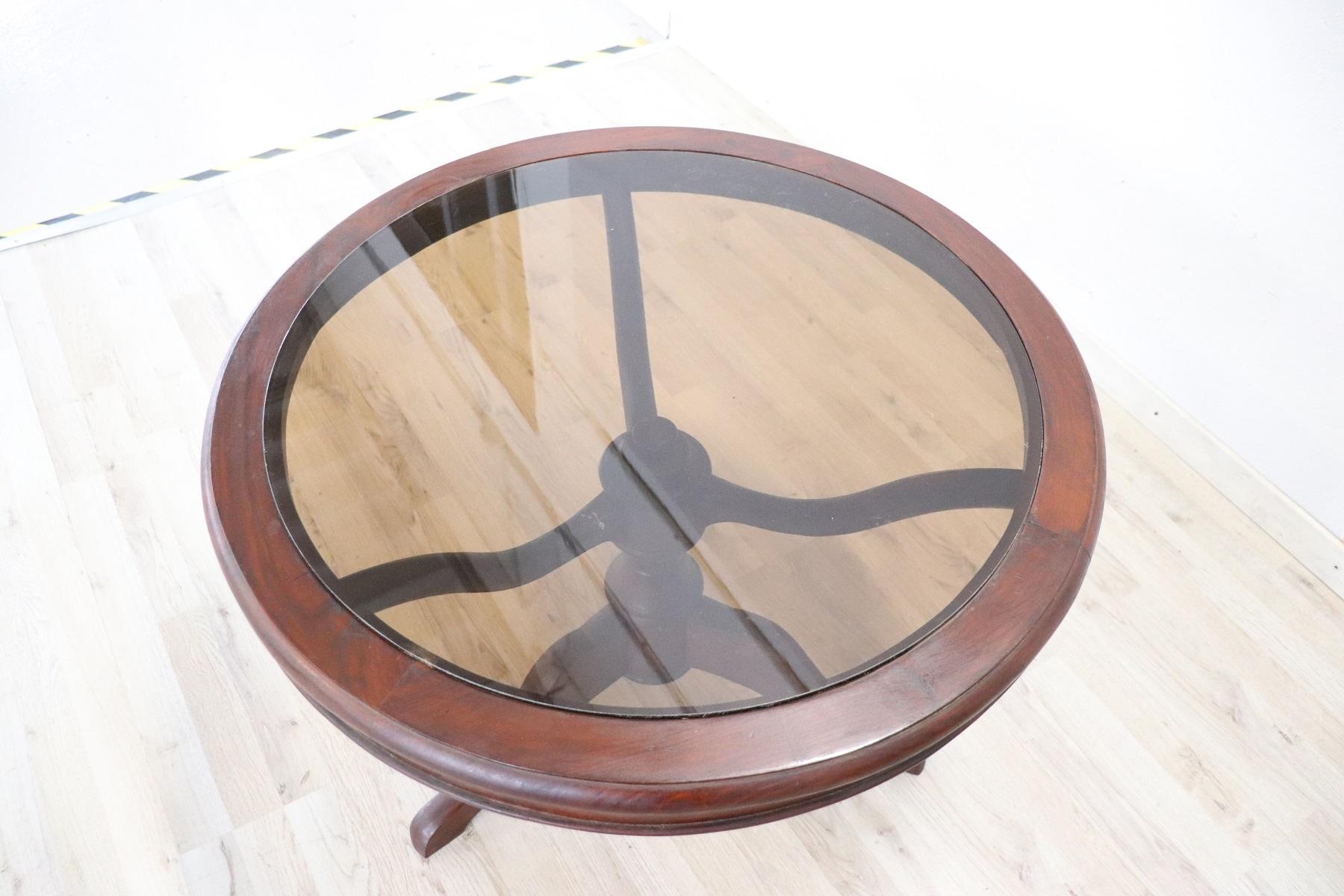 19th Century Italian Mahogany Round Coffee Table or Sofa Table with Glass Top 1
