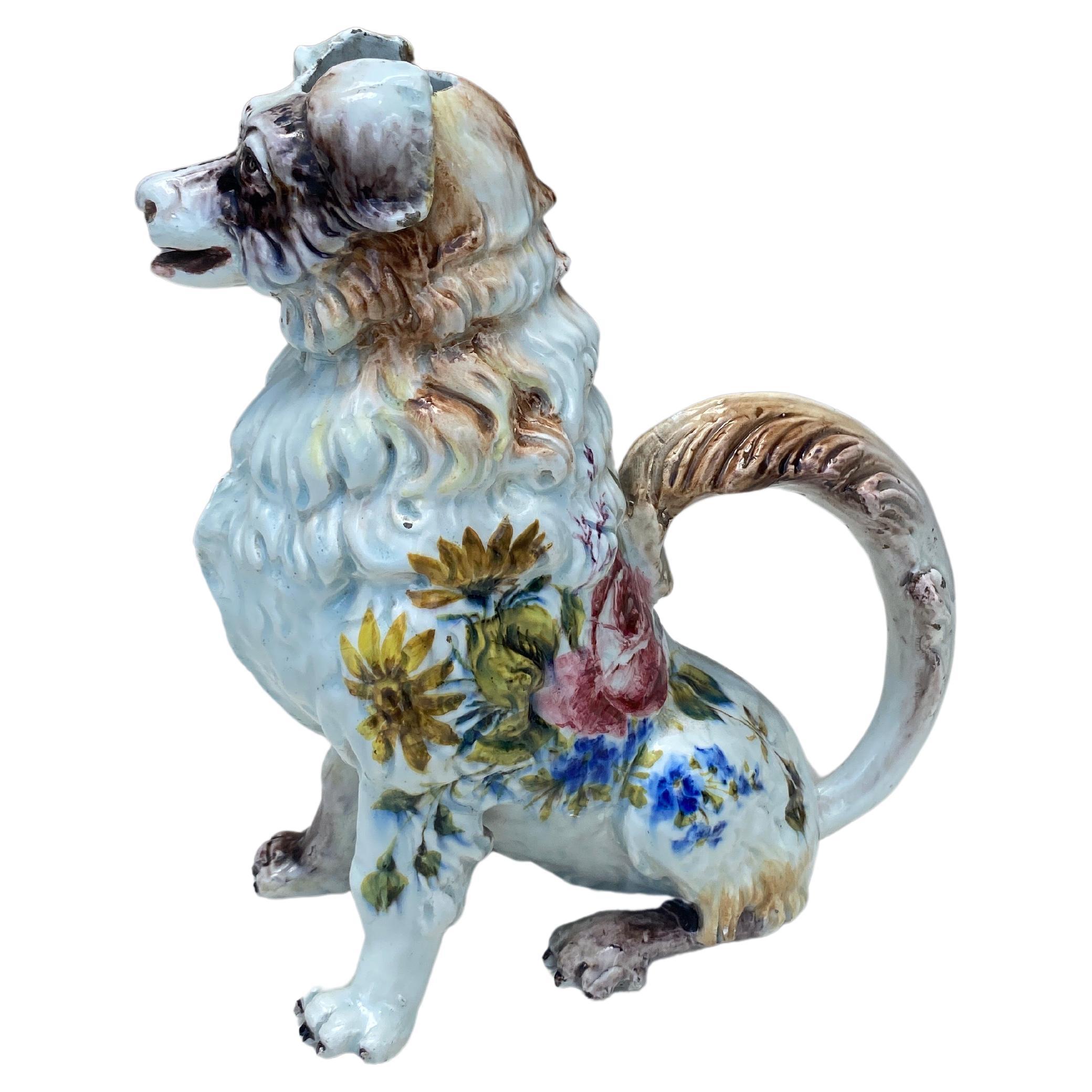 19th Century Italian Majolica Dog Pitcher Nove Di Bassano For Sale