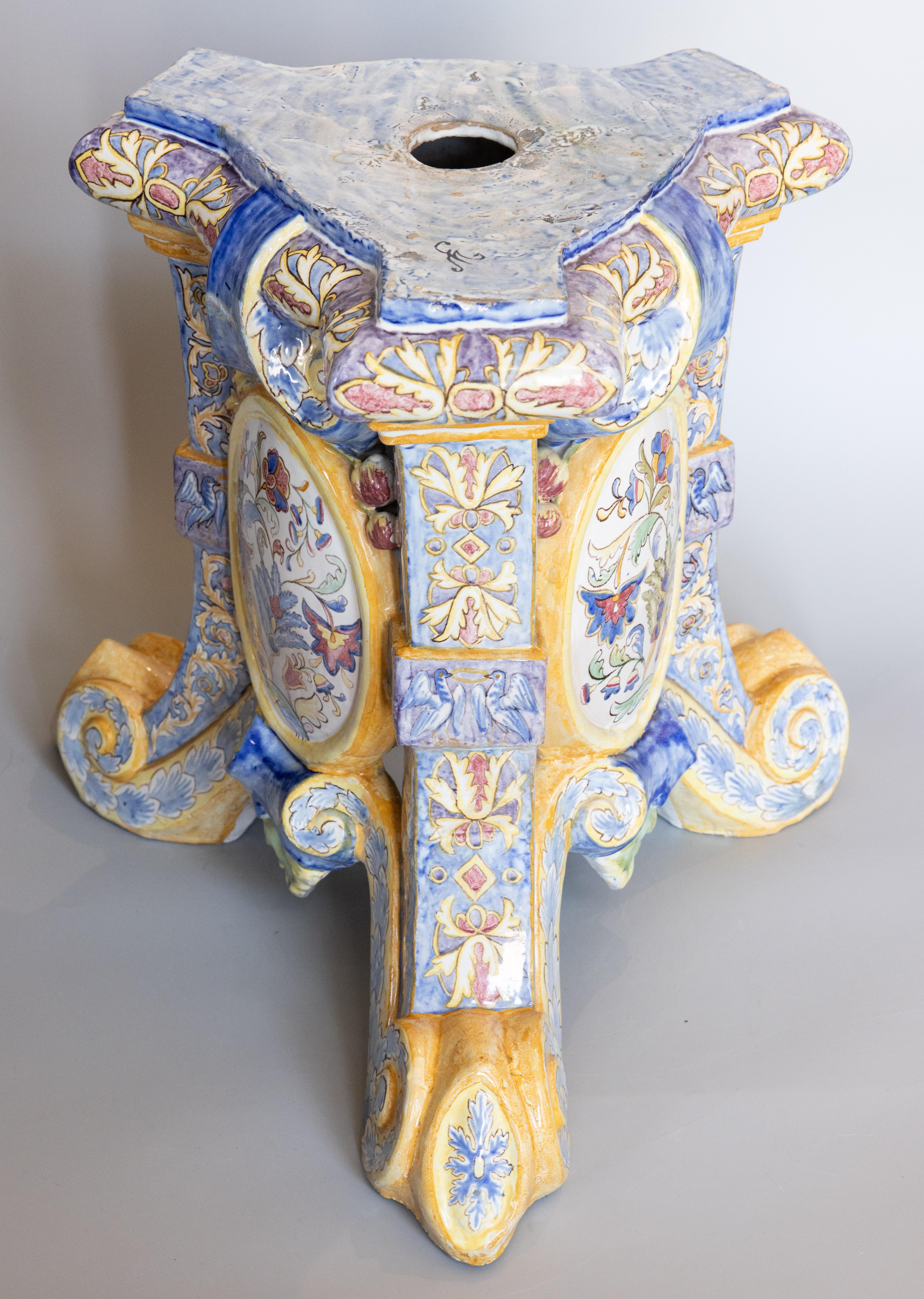 Polychromed 19th Century Italian Majolica Jardiniere Planter on Pedestal Stand For Sale