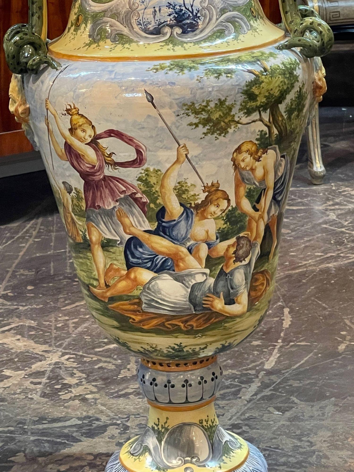 Porcelain 19th Century Italian Majolica Palace Size Vases
