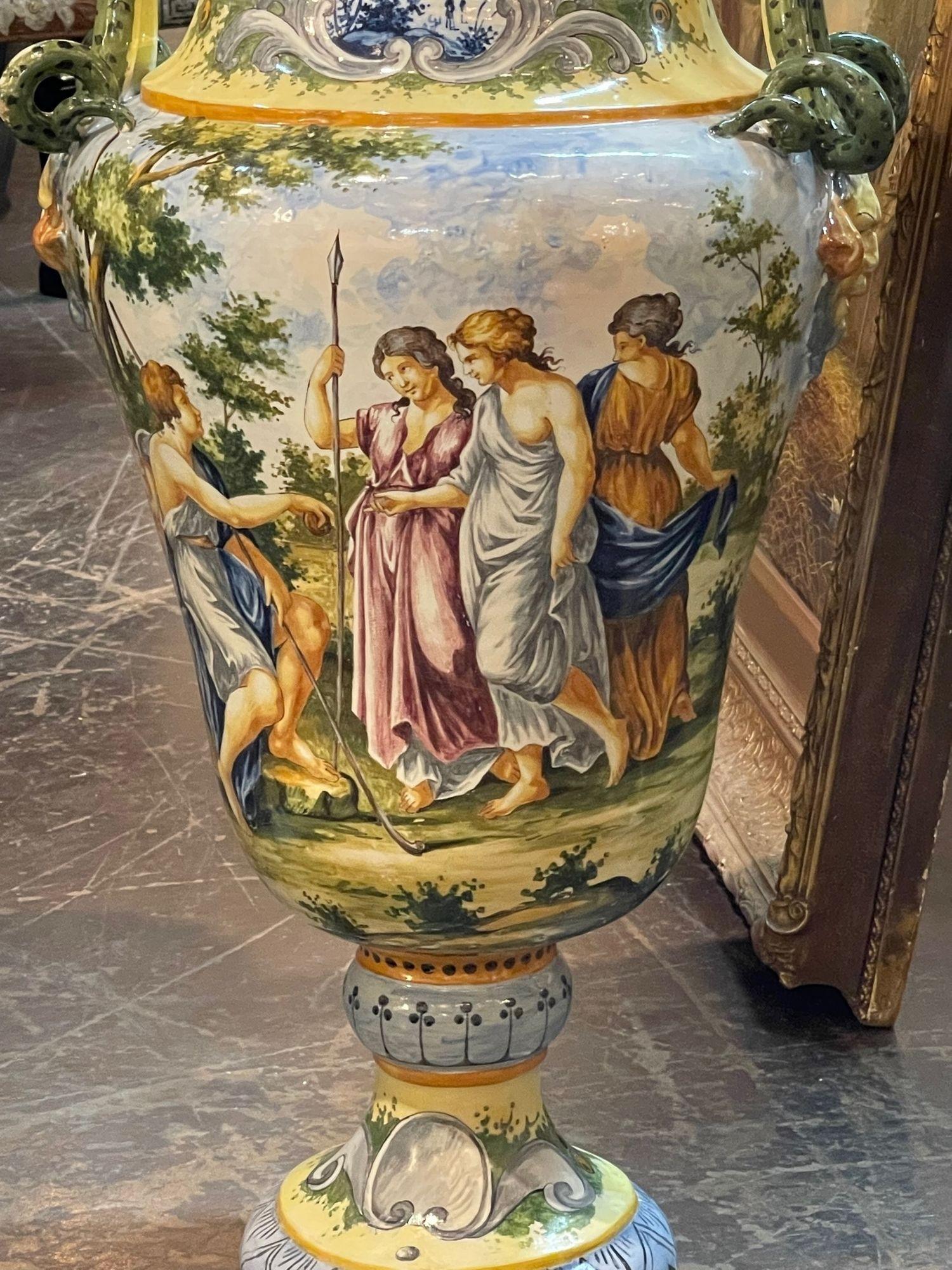 19th Century Italian Majolica Palace Size Vases 1