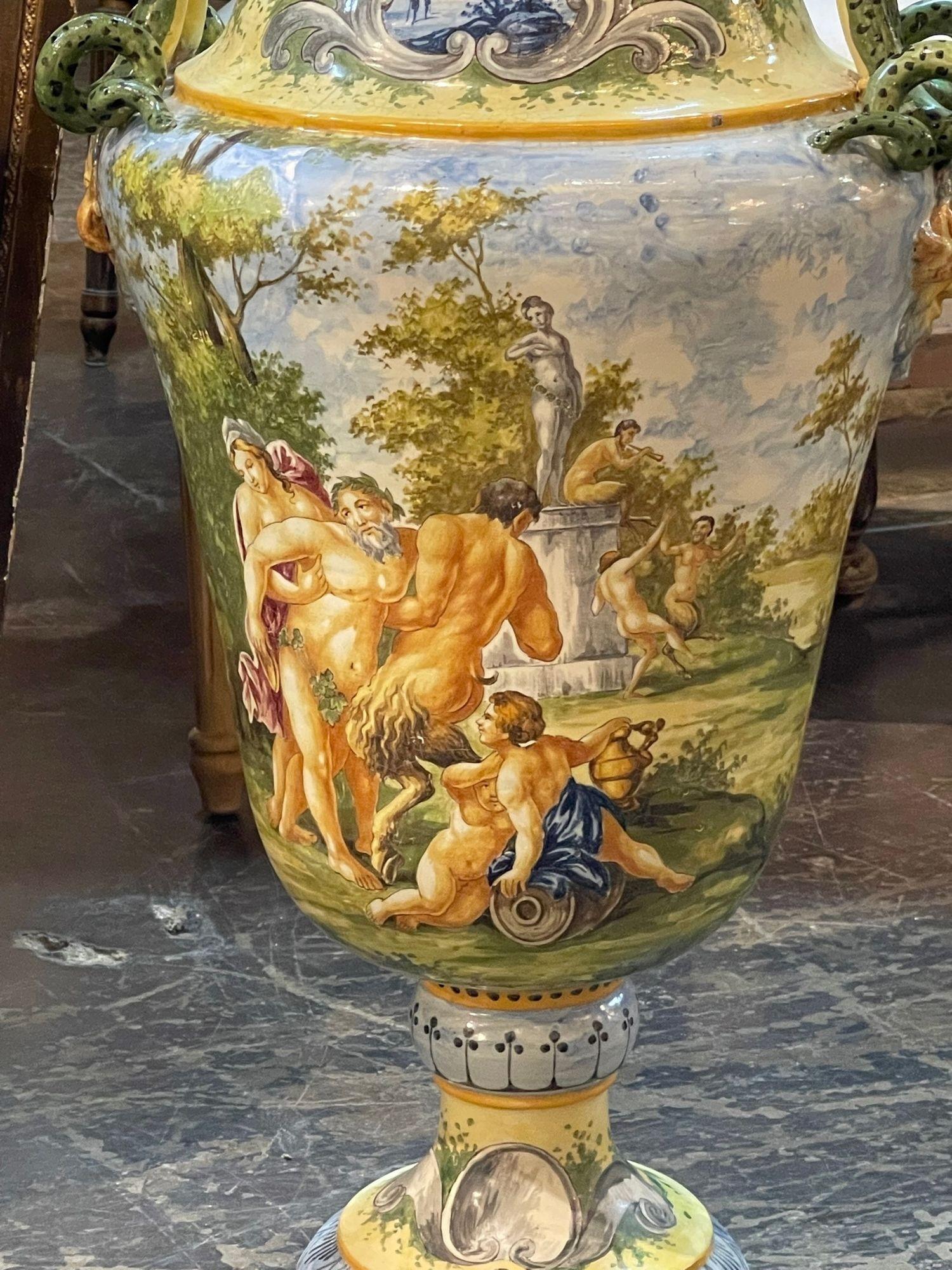 19th Century Italian Majolica Palace Size Vases 2