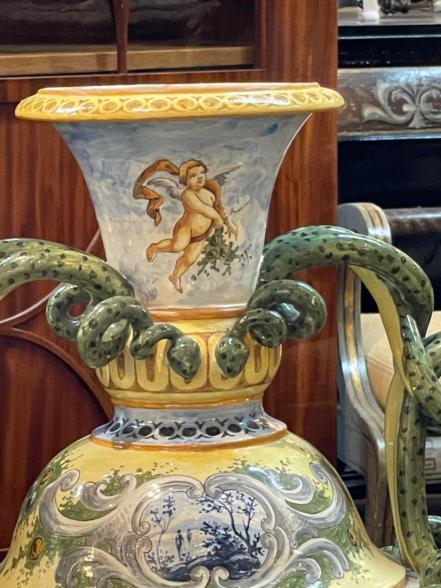 19th Century Italian Majolica Palace Size Vases 4