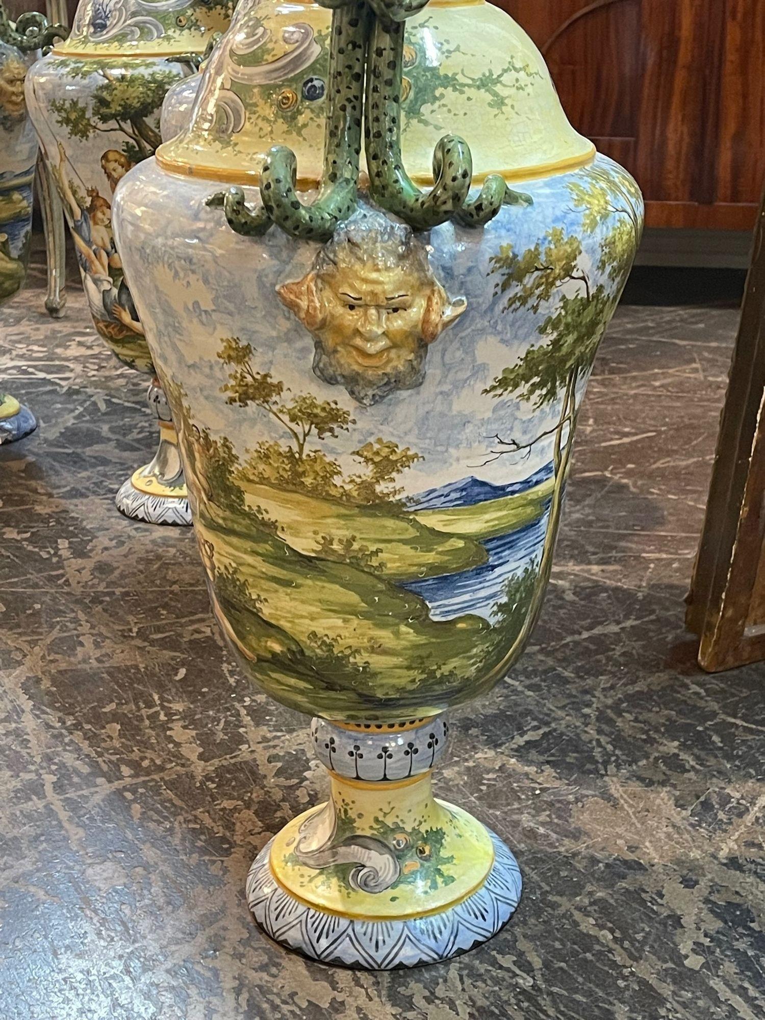 19th Century Italian Majolica Palace Size Vases 5