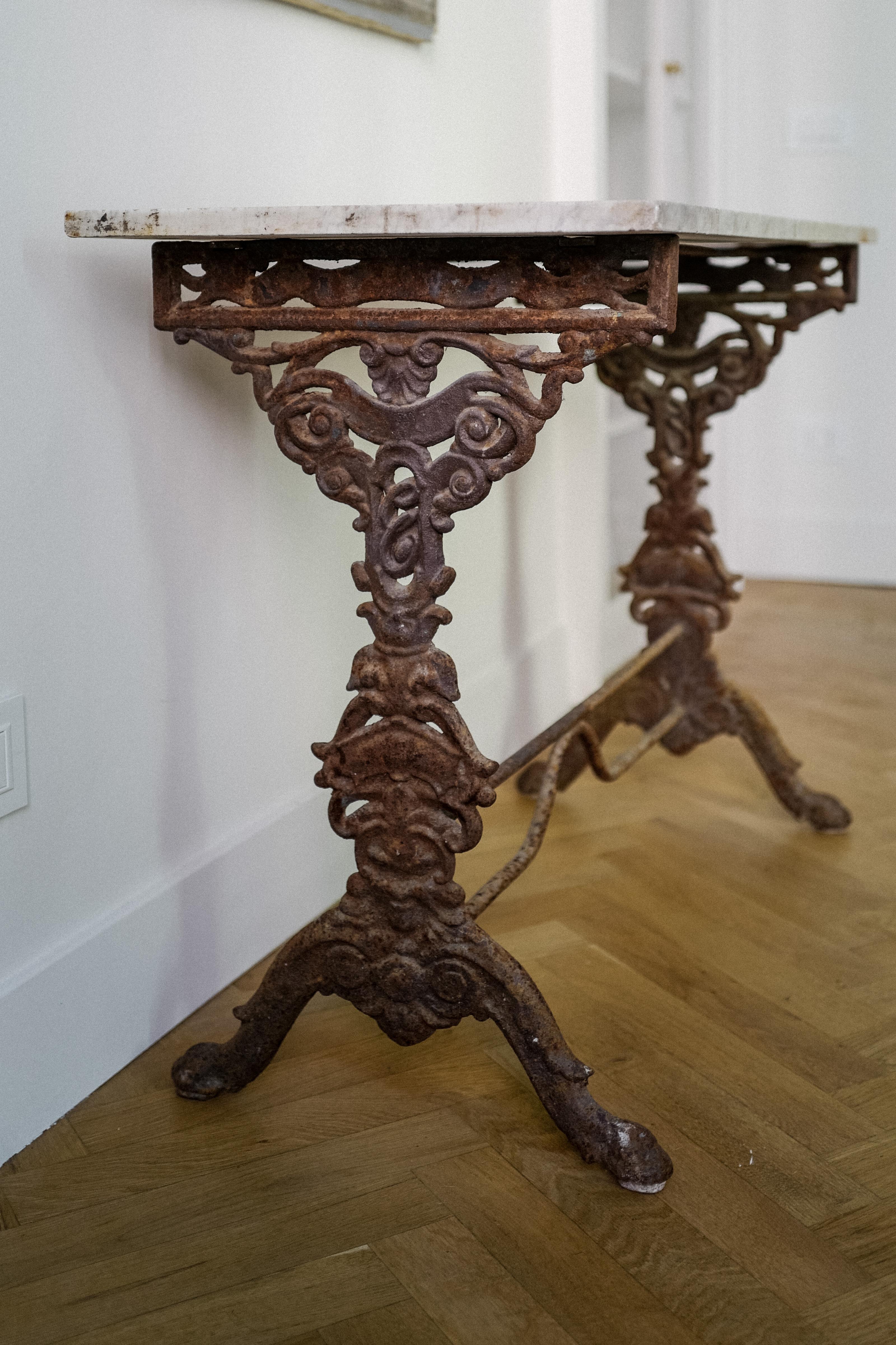 19th Century Italian Carrera Marble and Iron Console Table For Sale 1