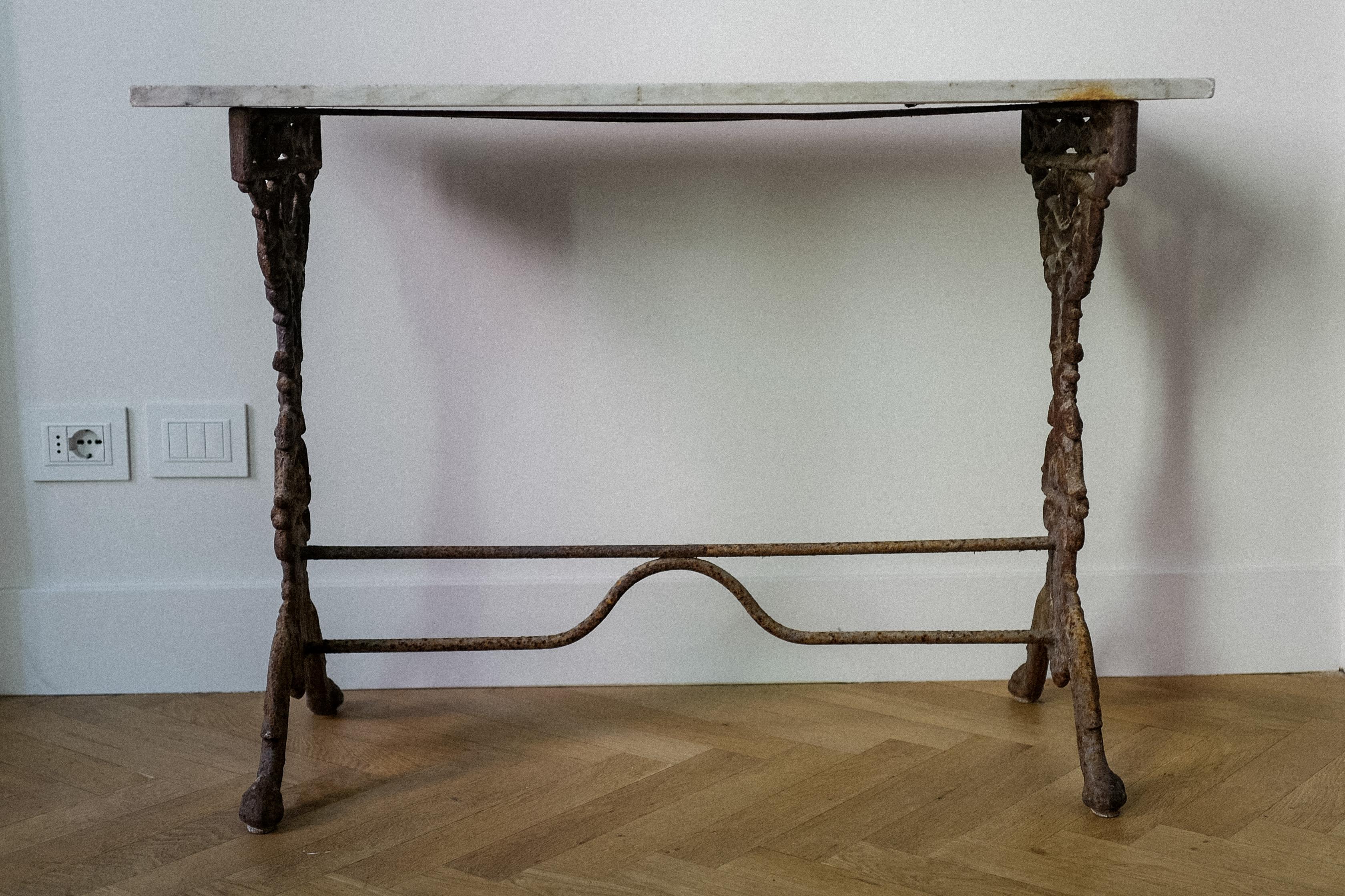 19th Century Italian Carrera Marble and Iron Console Table For Sale 2