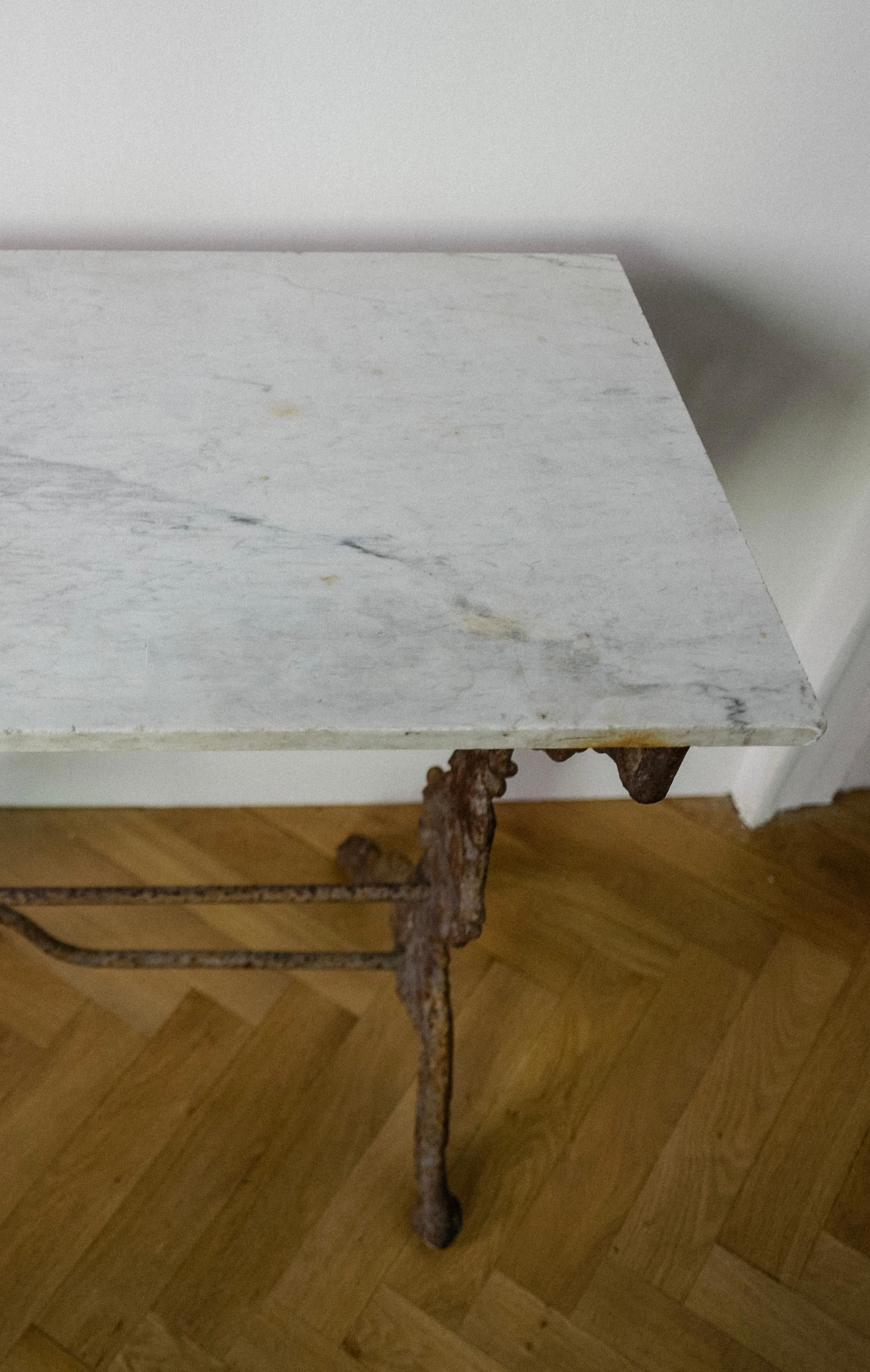 19th Century Italian Carrera Marble and Iron Console Table For Sale 3