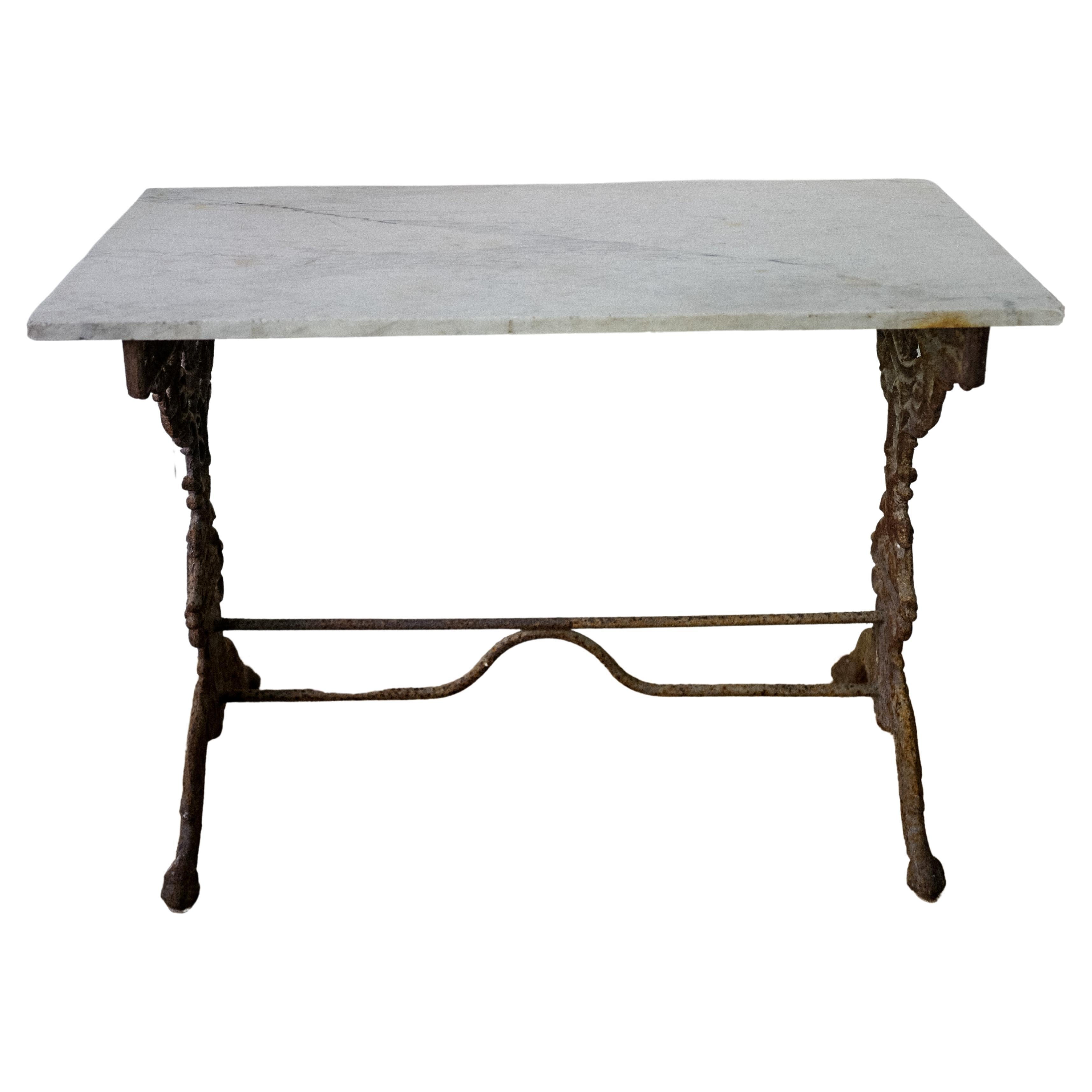 19th Century Italian Carrera Marble and Iron Console Table For Sale