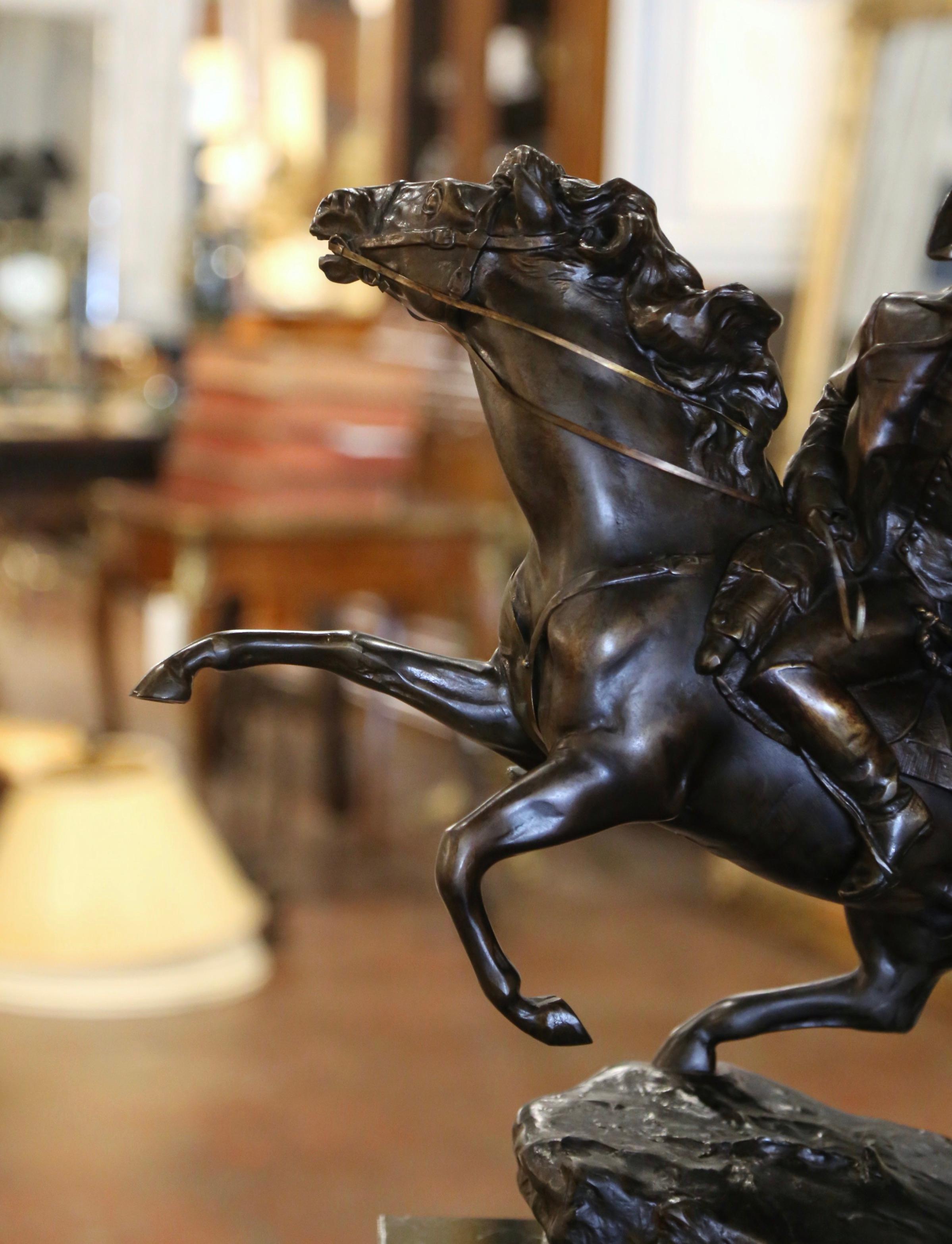 Hand-Crafted 19th Century Italian Marble Base Spelter of Napoleon on Horse Signed R. Nannini