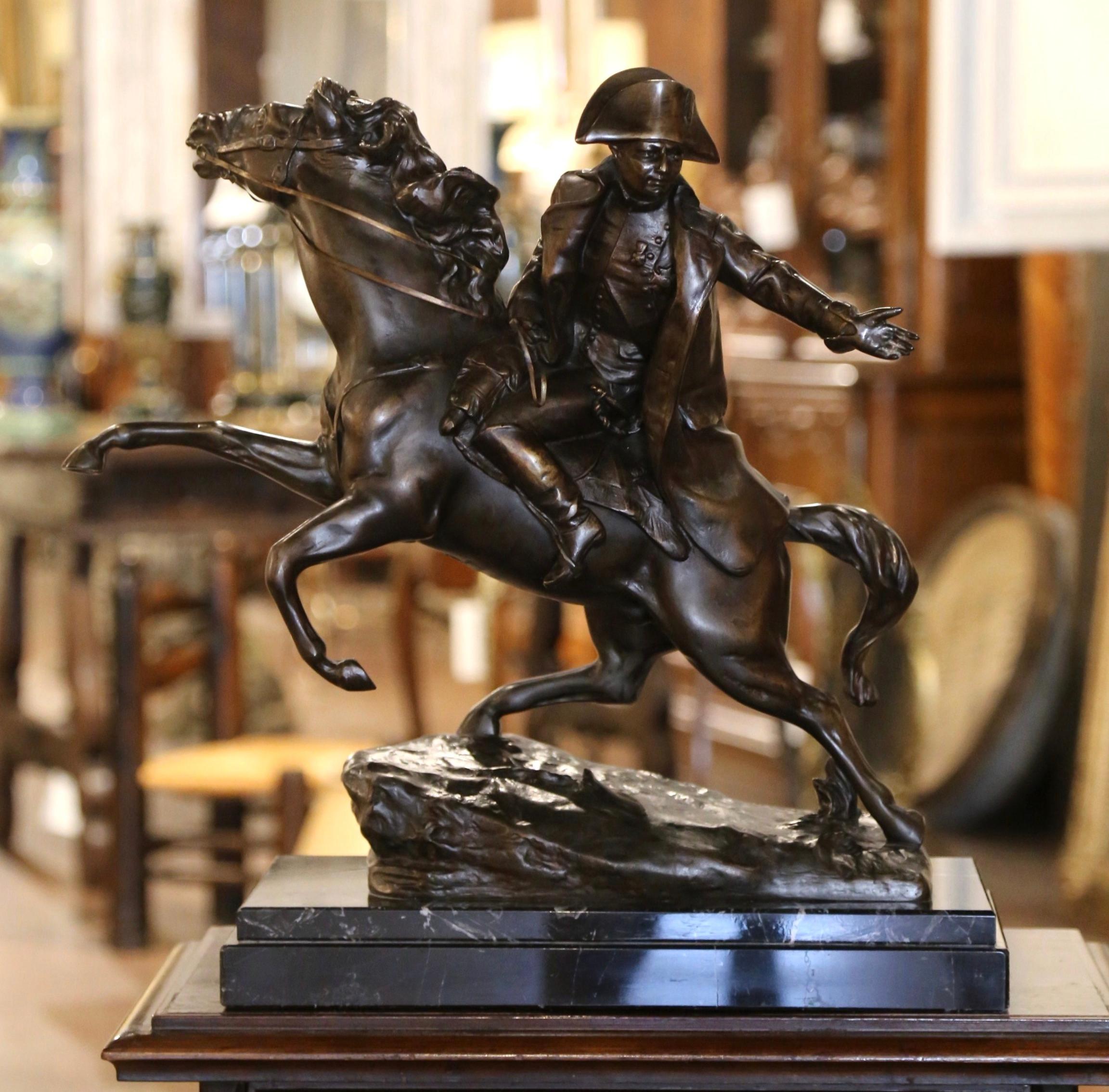 19th Century Italian Marble Base Spelter of Napoleon on Horse Signed R. Nannini 1