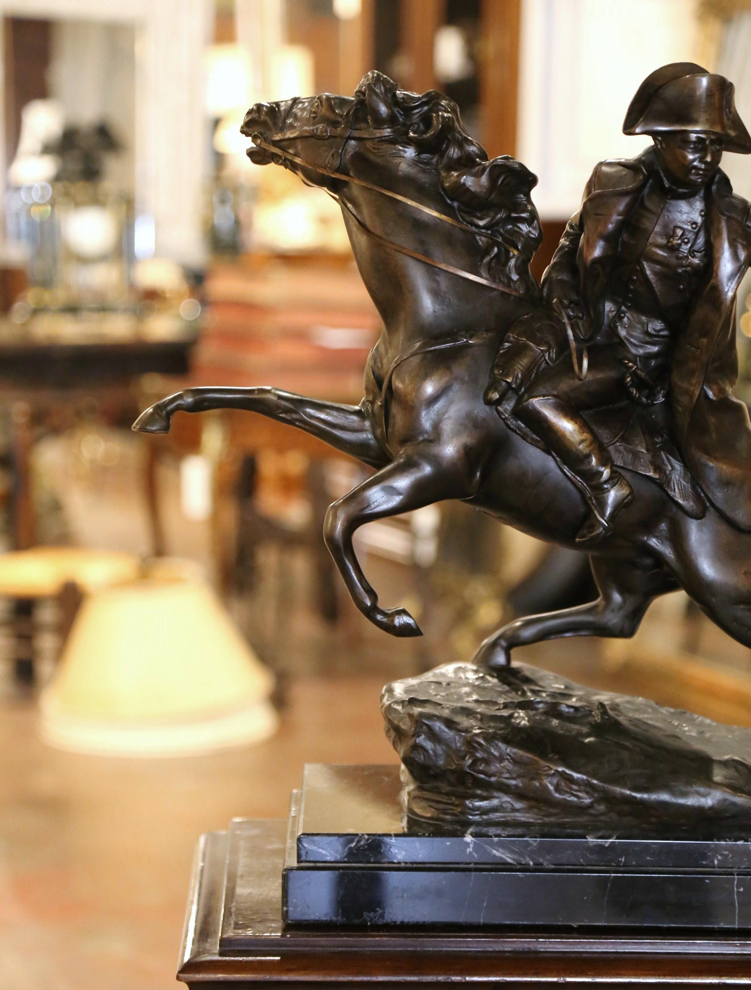 19th Century Italian Marble Base Spelter of Napoleon on Horse Signed R. Nannini 2