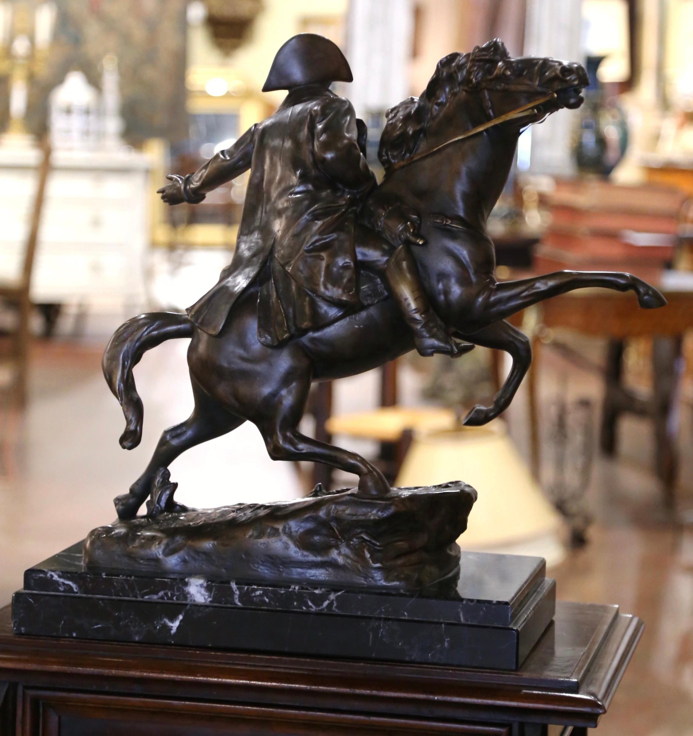 19th Century Italian Marble Base Spelter of Napoleon on Horse Signed R. Nannini 3