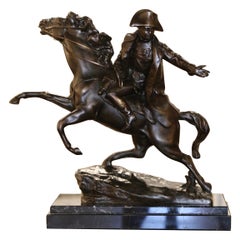 19th Century Italian Marble Base Spelter of Napoleon on Horse Signed R. Nannini