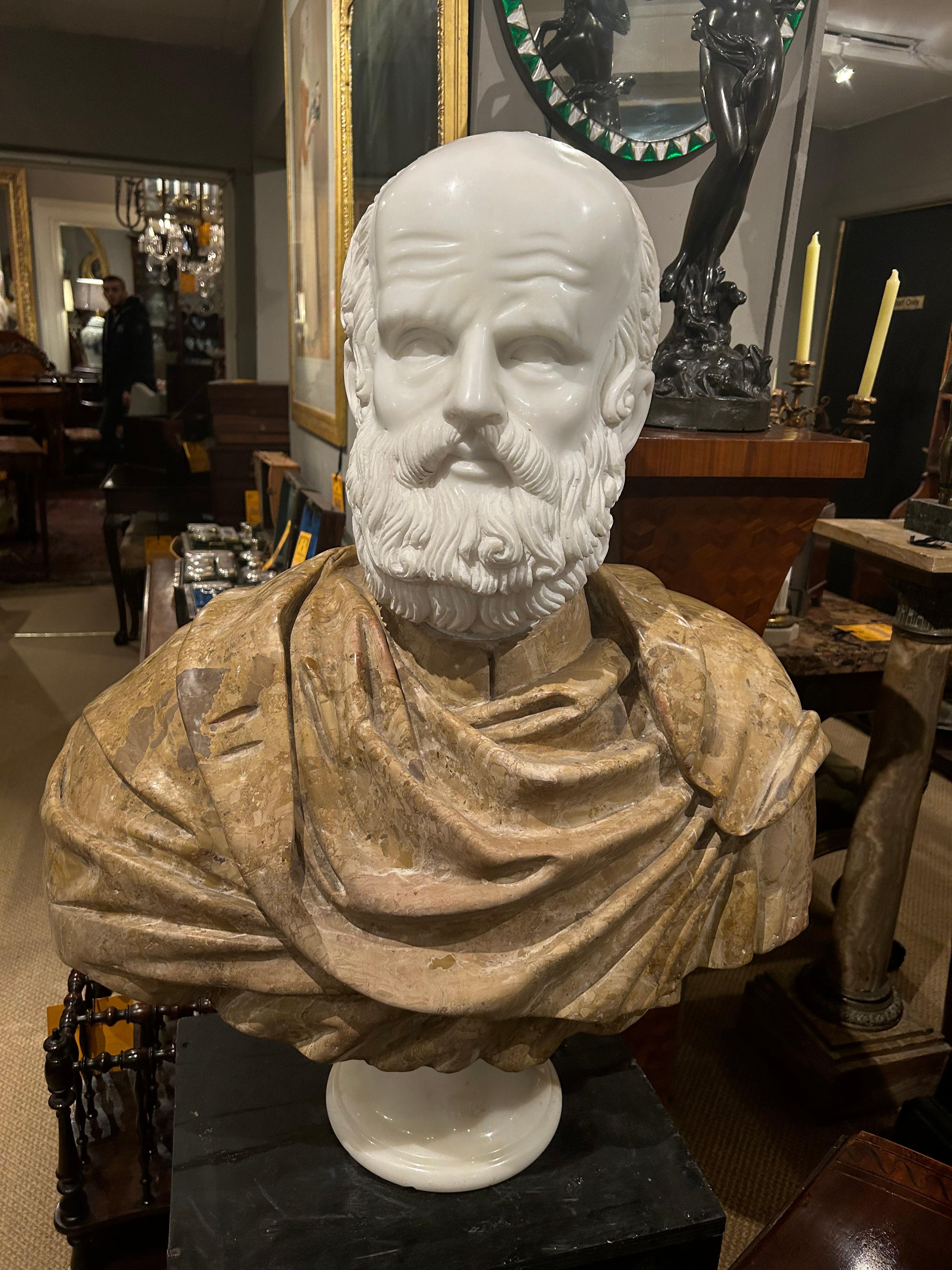 Carrara Marble 19th Century Italian Marble Bust of Socrates For Sale