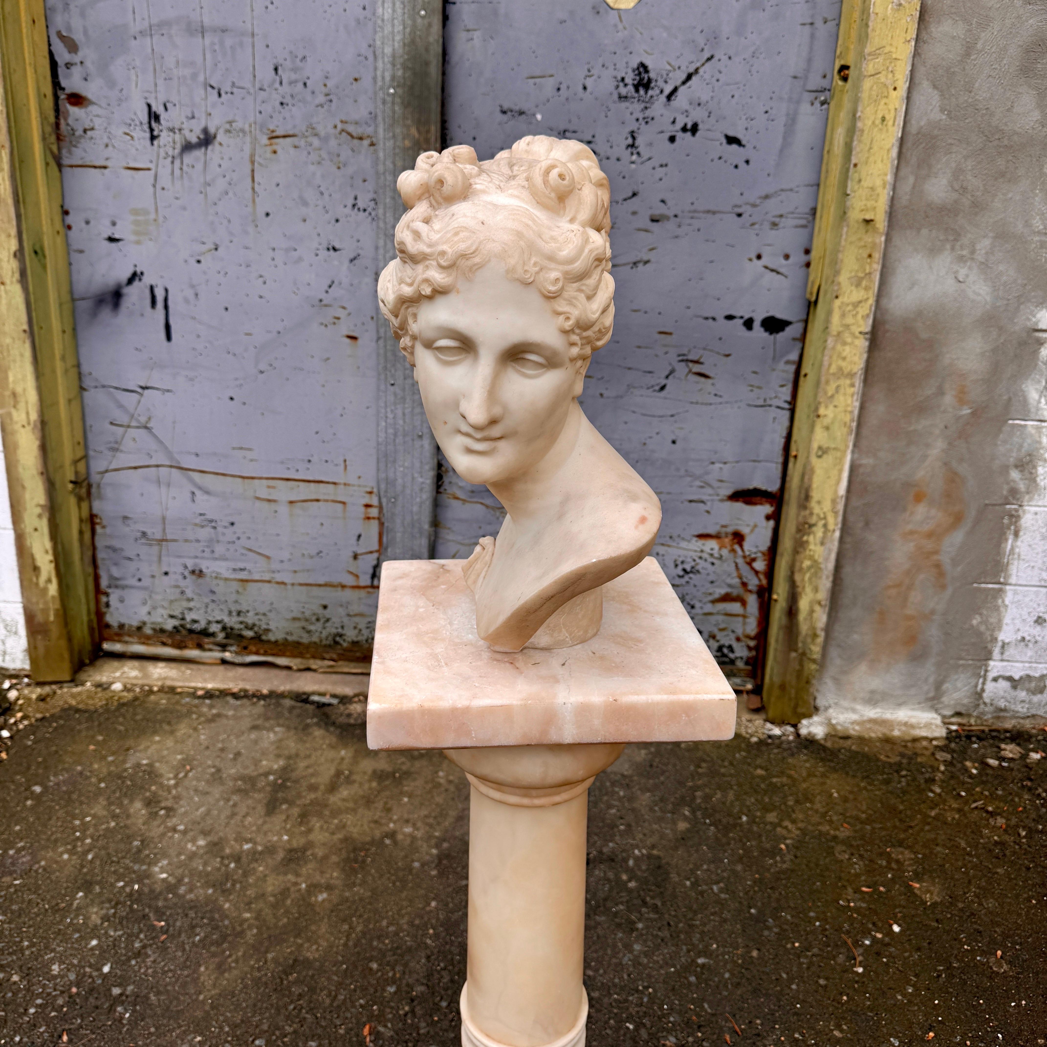 19th Century Italian Marble Bust on Column Pedestal Base For Sale 6