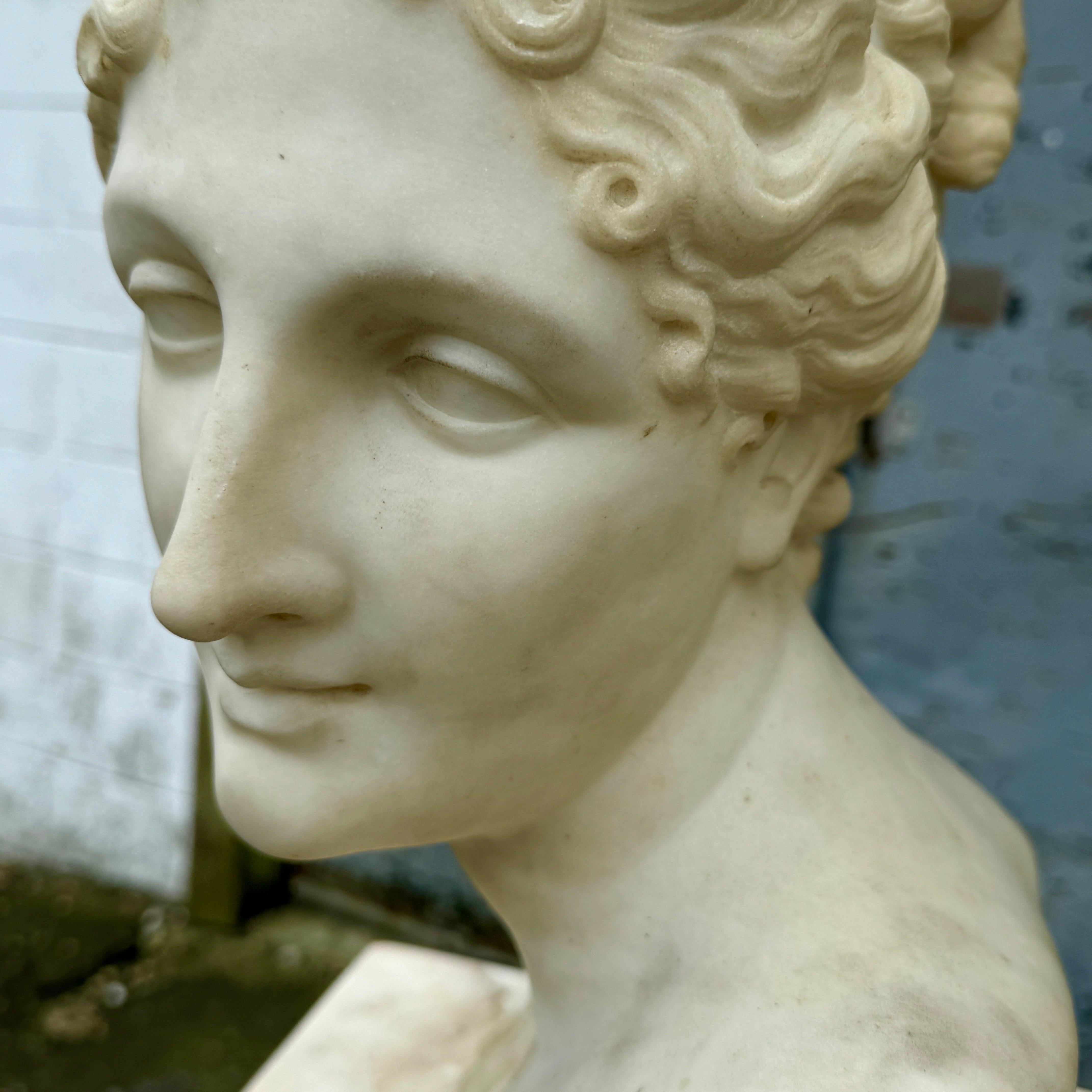 19th Century Italian Marble Bust on Column Pedestal Base For Sale 9
