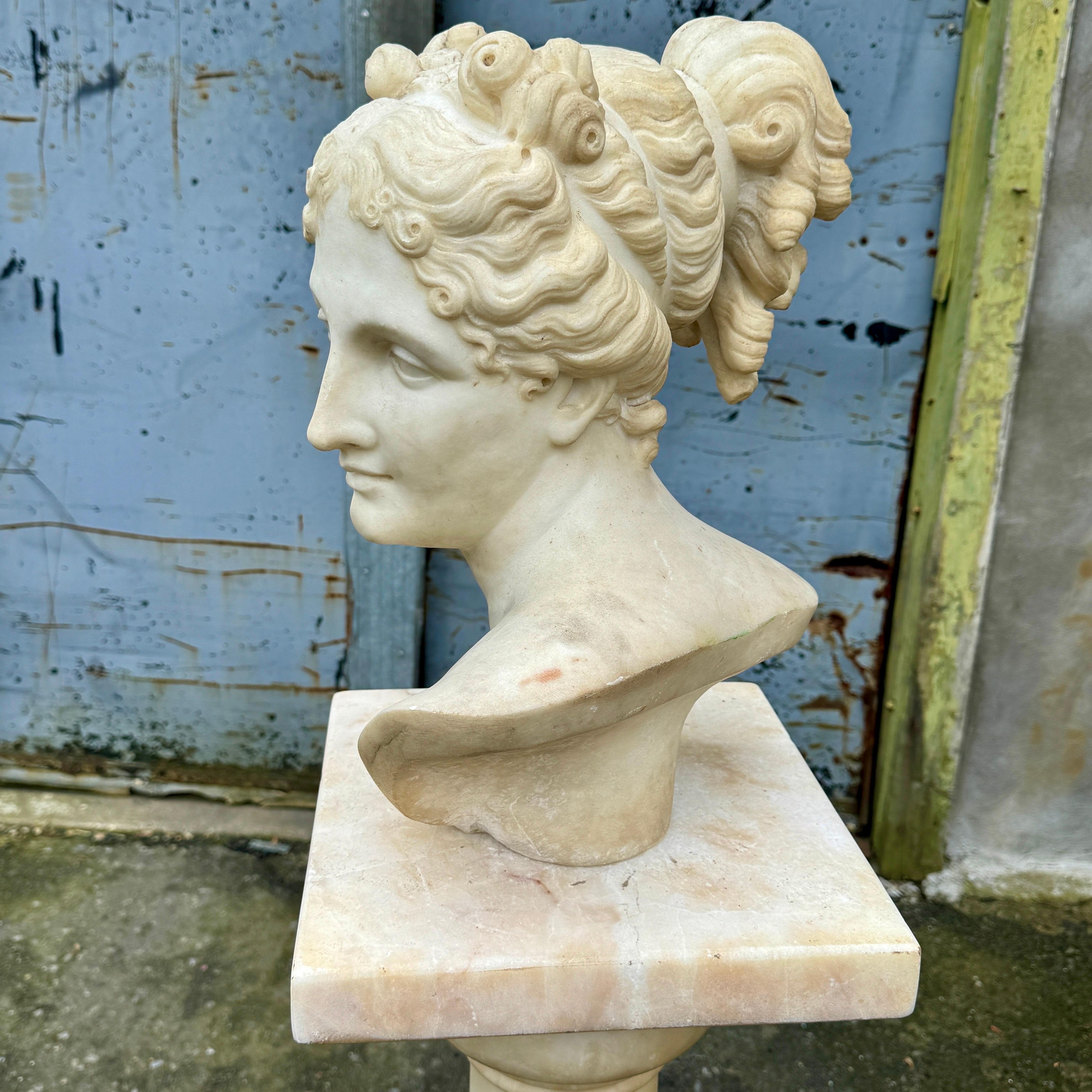 19th Century Italian Marble Bust on Column Pedestal Base For Sale 12