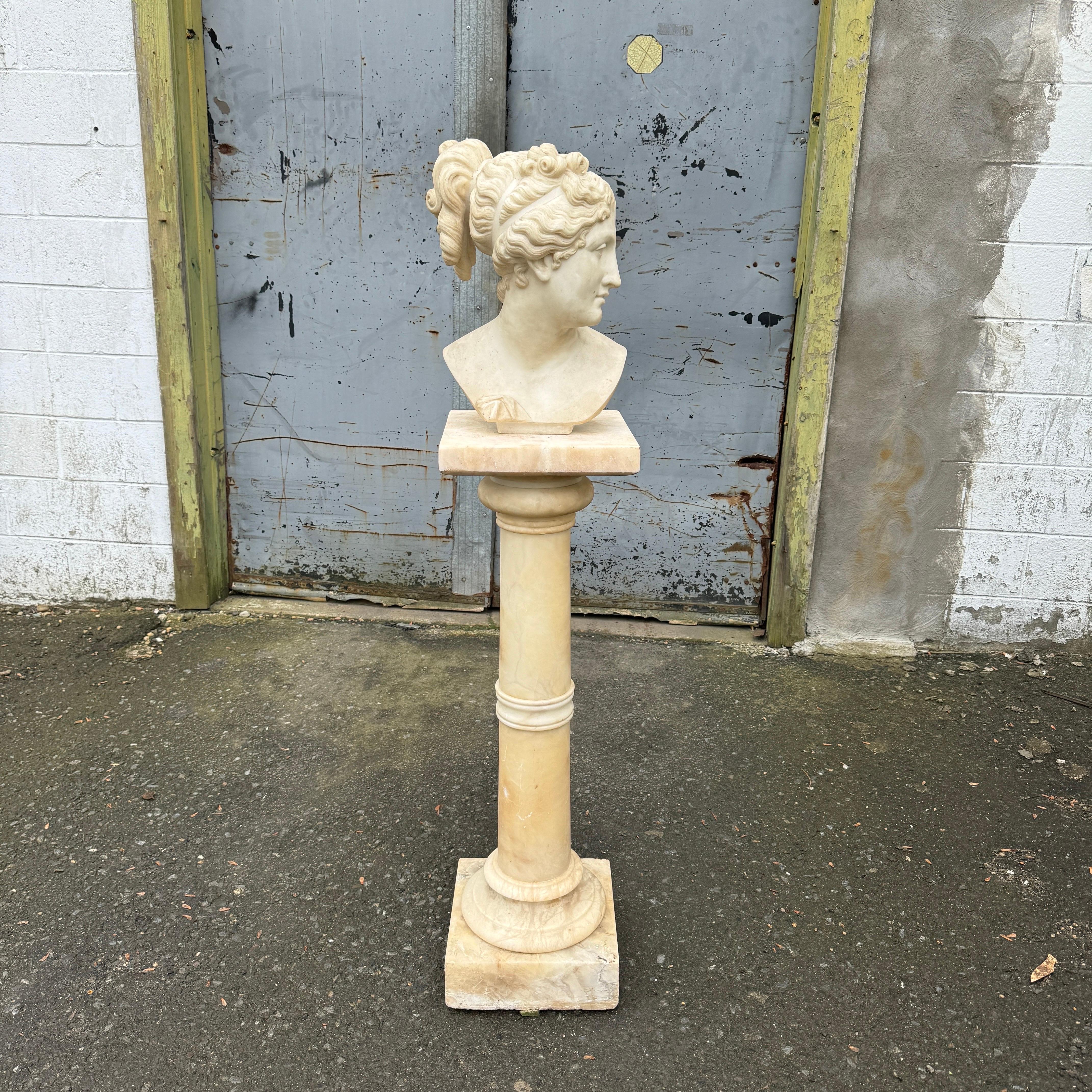 19th Century Italian Marble Bust on Column Pedestal Base For Sale 15