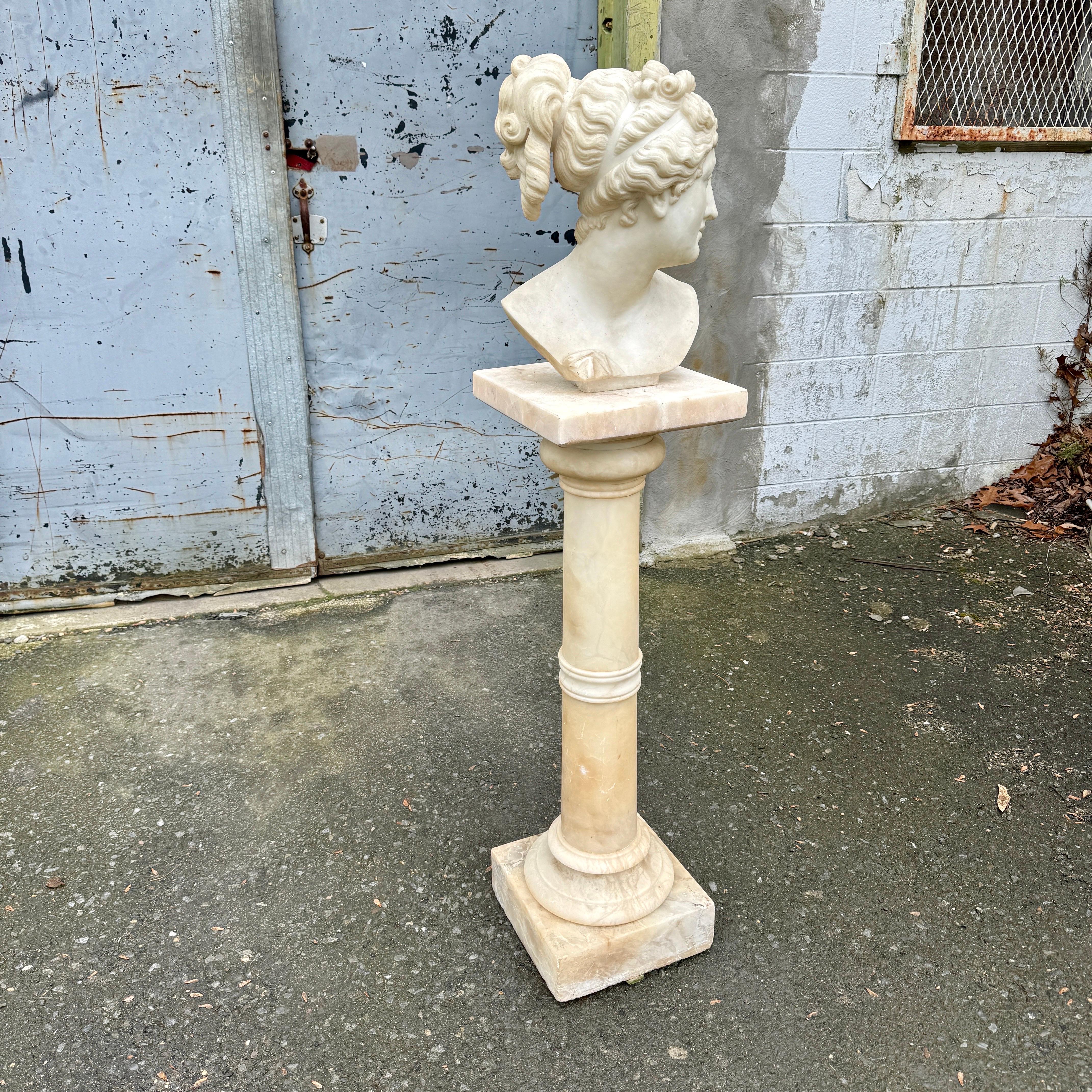 Classical Roman 19th Century Italian Marble Bust on Column Pedestal Base For Sale