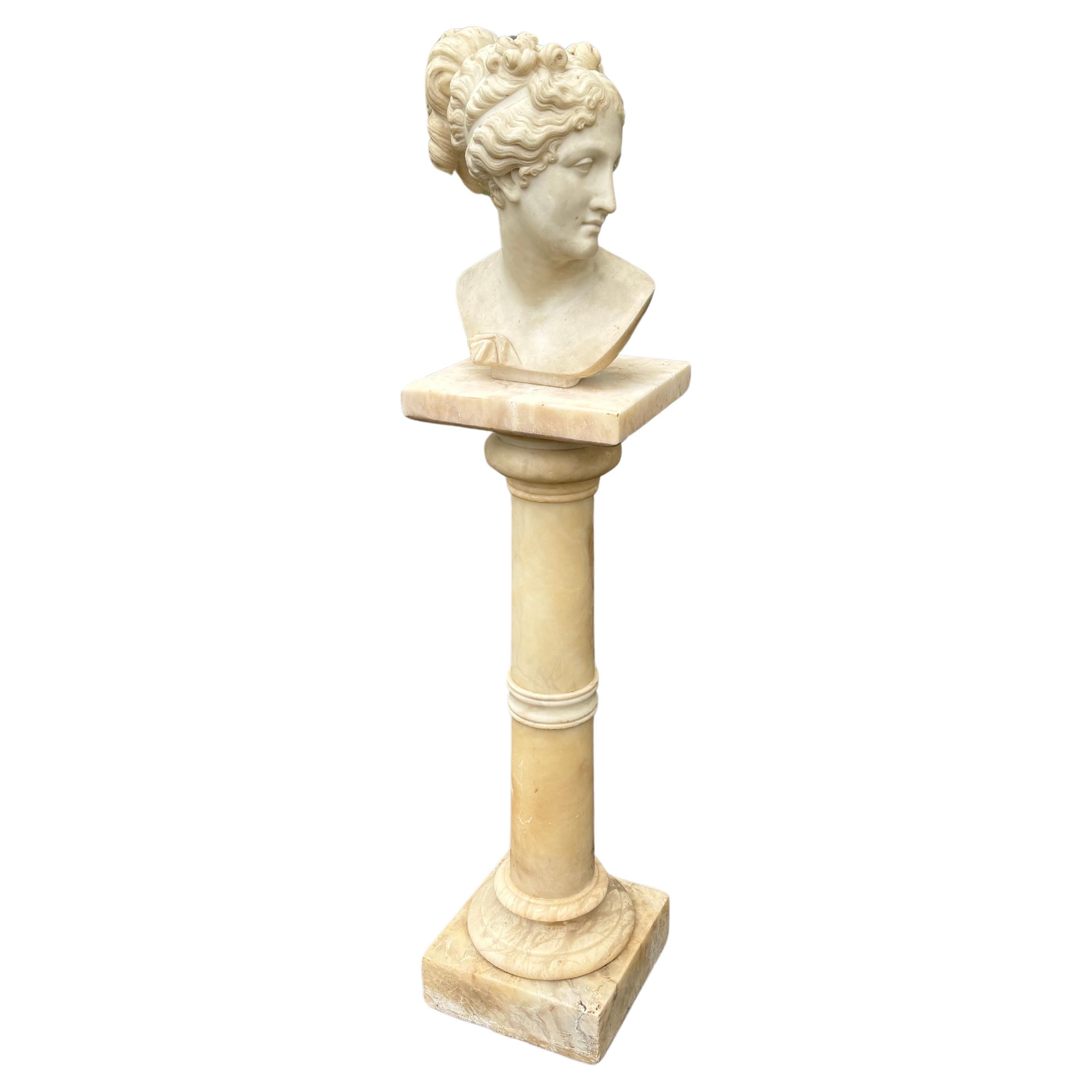 19th Century Italian Marble Bust on Column Pedestal Base For Sale