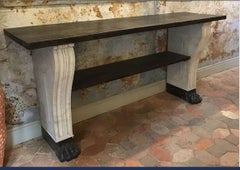 19th Century Italian Marble Console with Wooden Top, 1890s